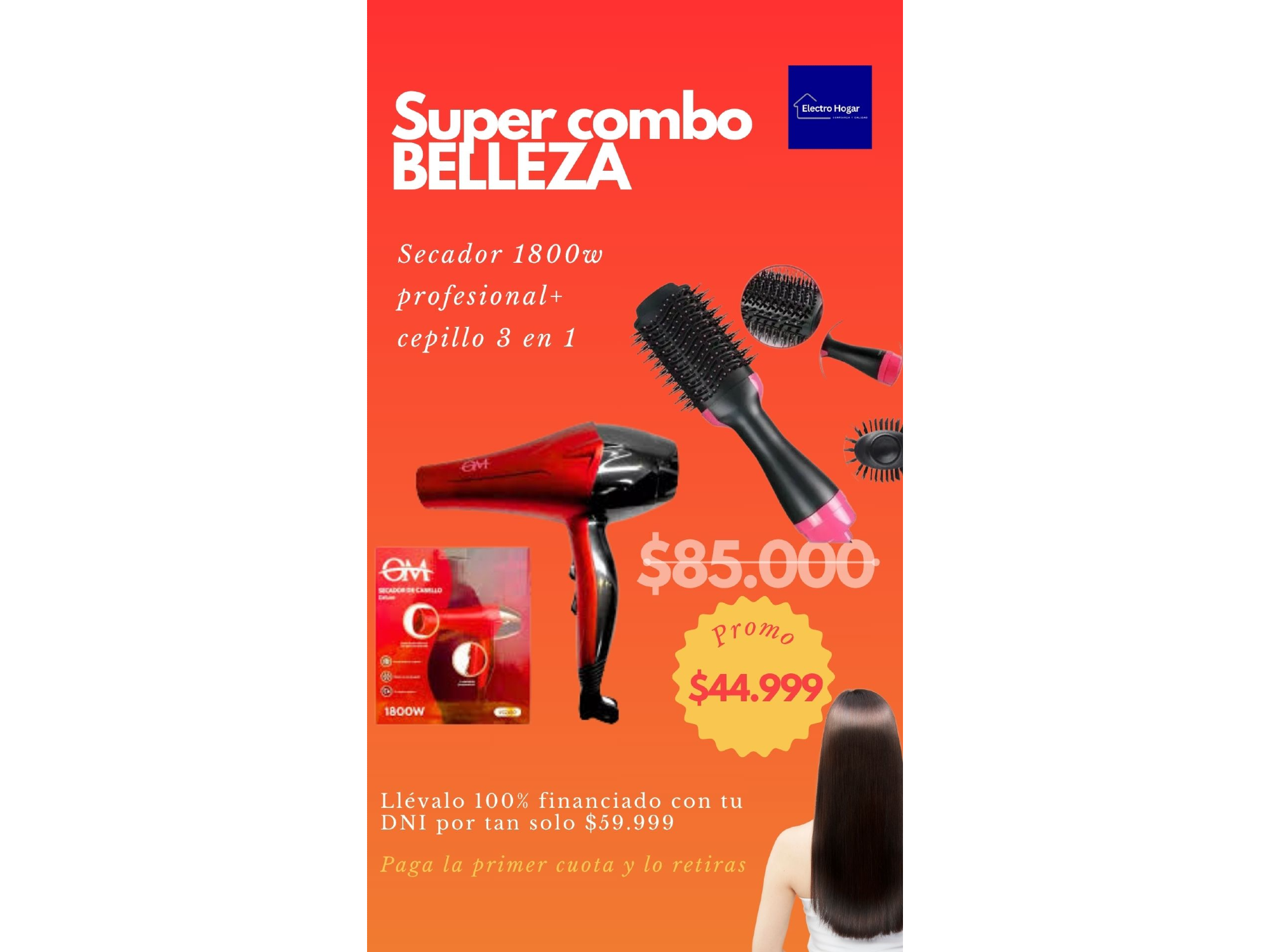 SECADOR + CEPILLO 3 EN 1