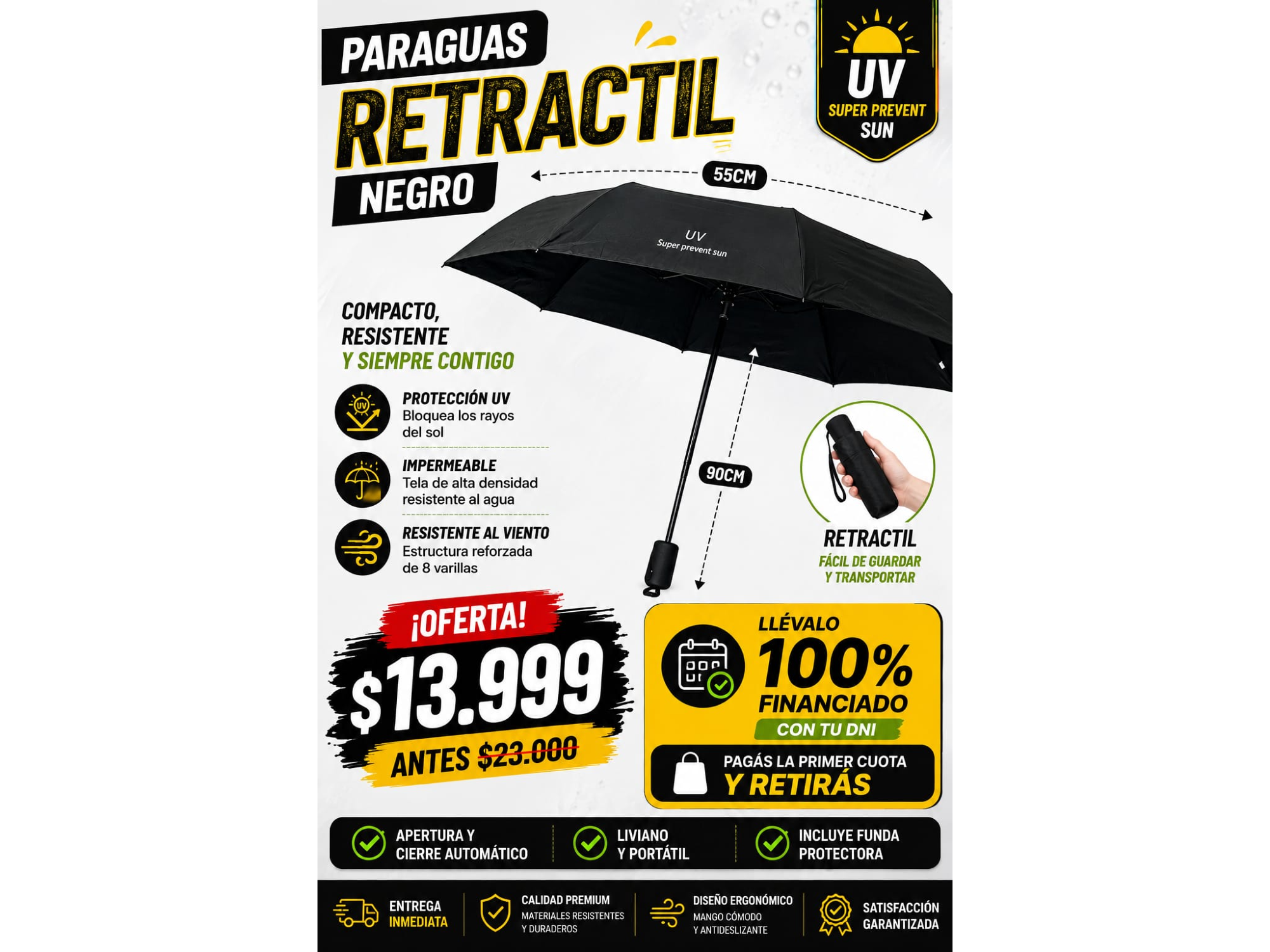PARAGUAS RETRACTIL NEGRO