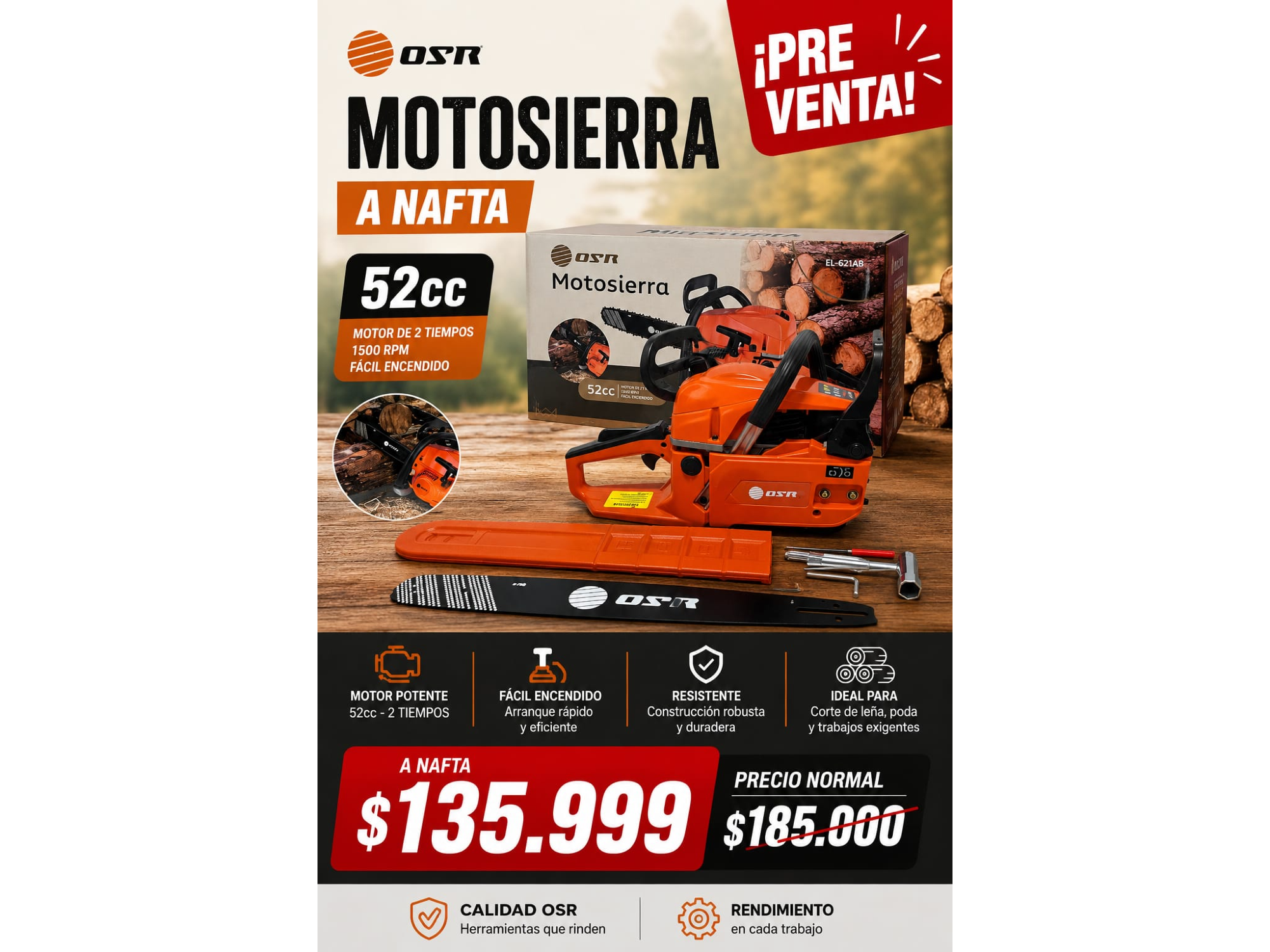 MOTOSIERRA A NAFTA 52CC