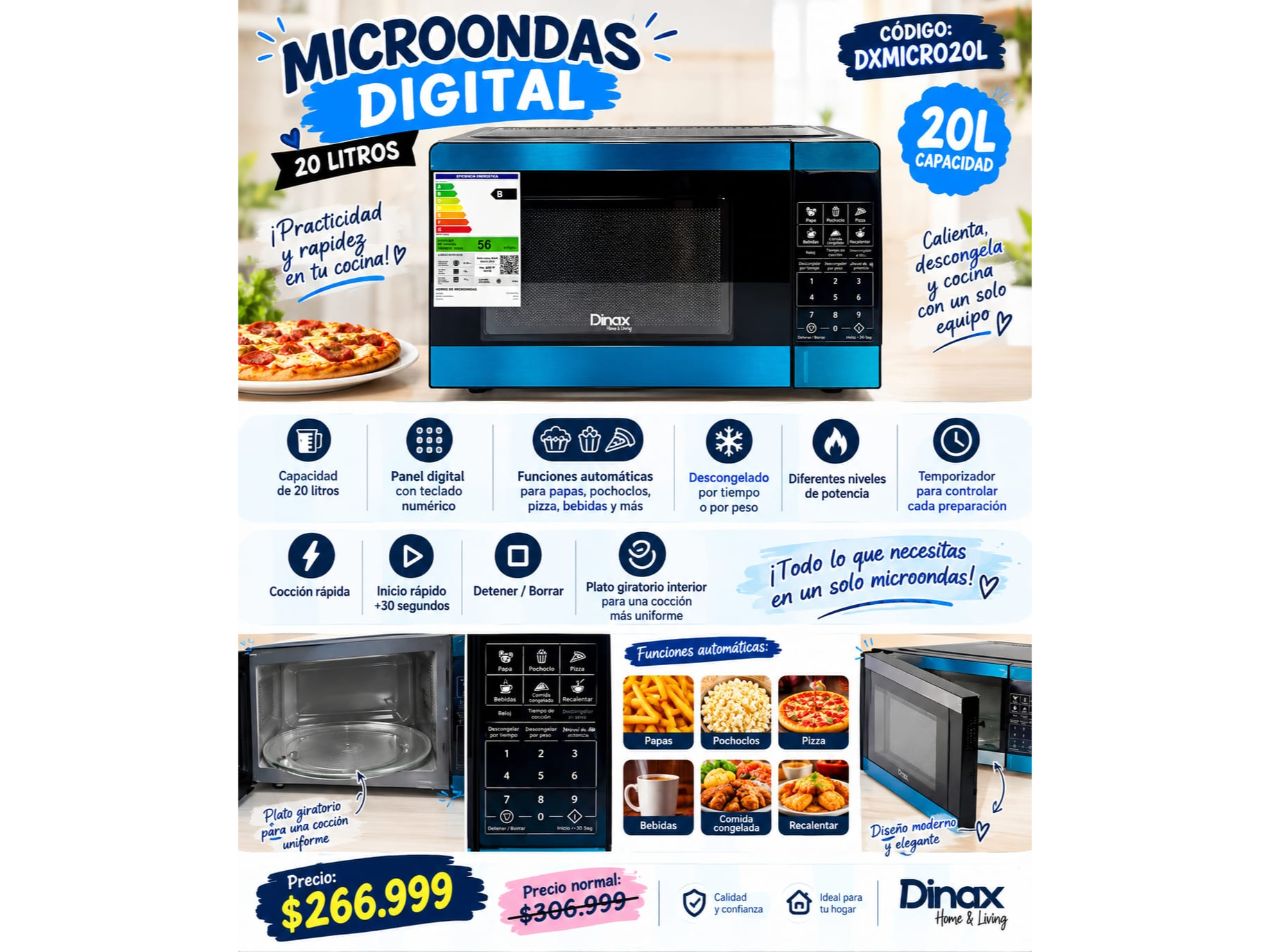 MICROONDAS DIGITAL 20 L(COD:DXMICRO20)