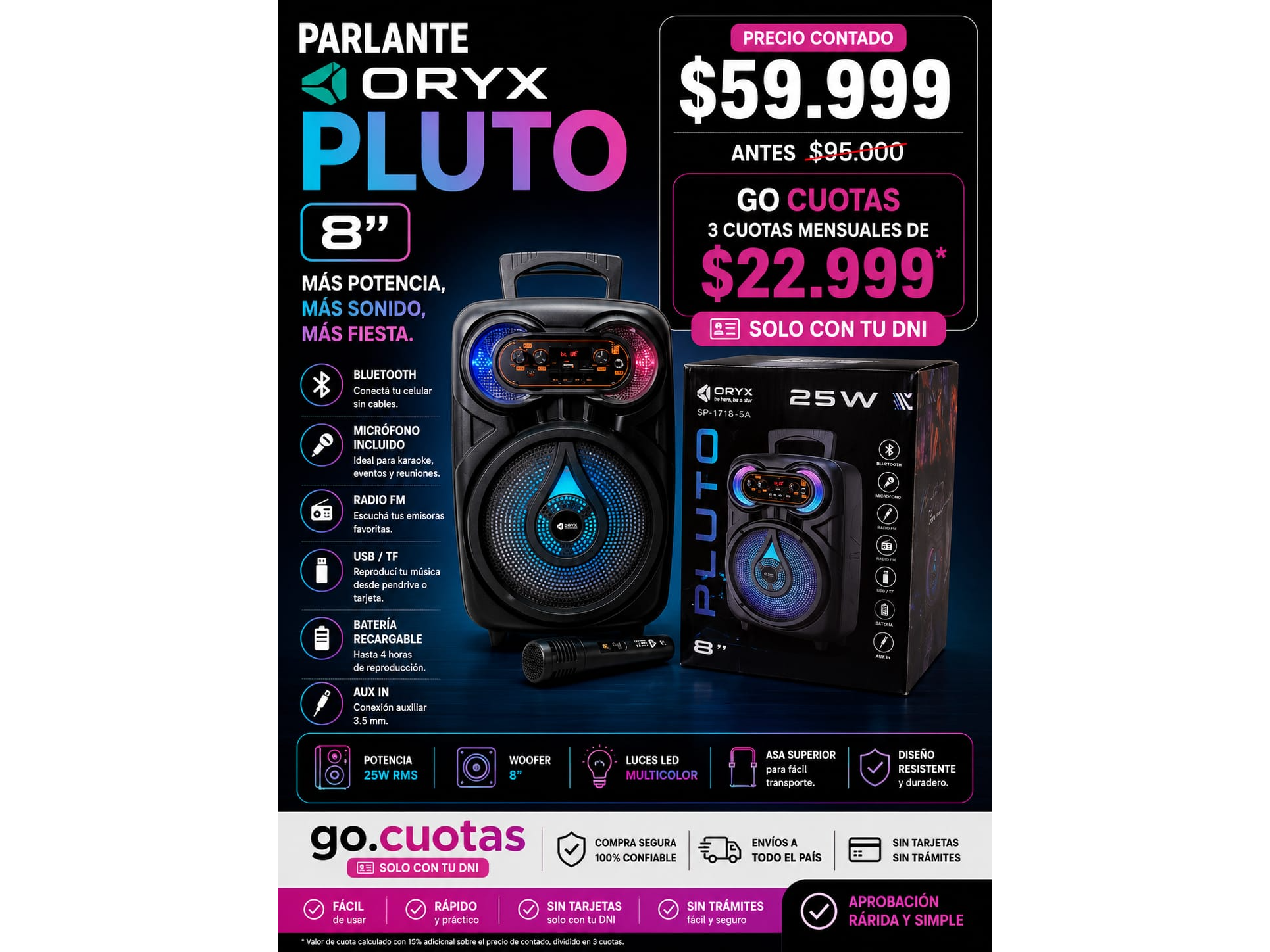 PARLANTE PLUTO 8" 25 W Ps-1718-5A