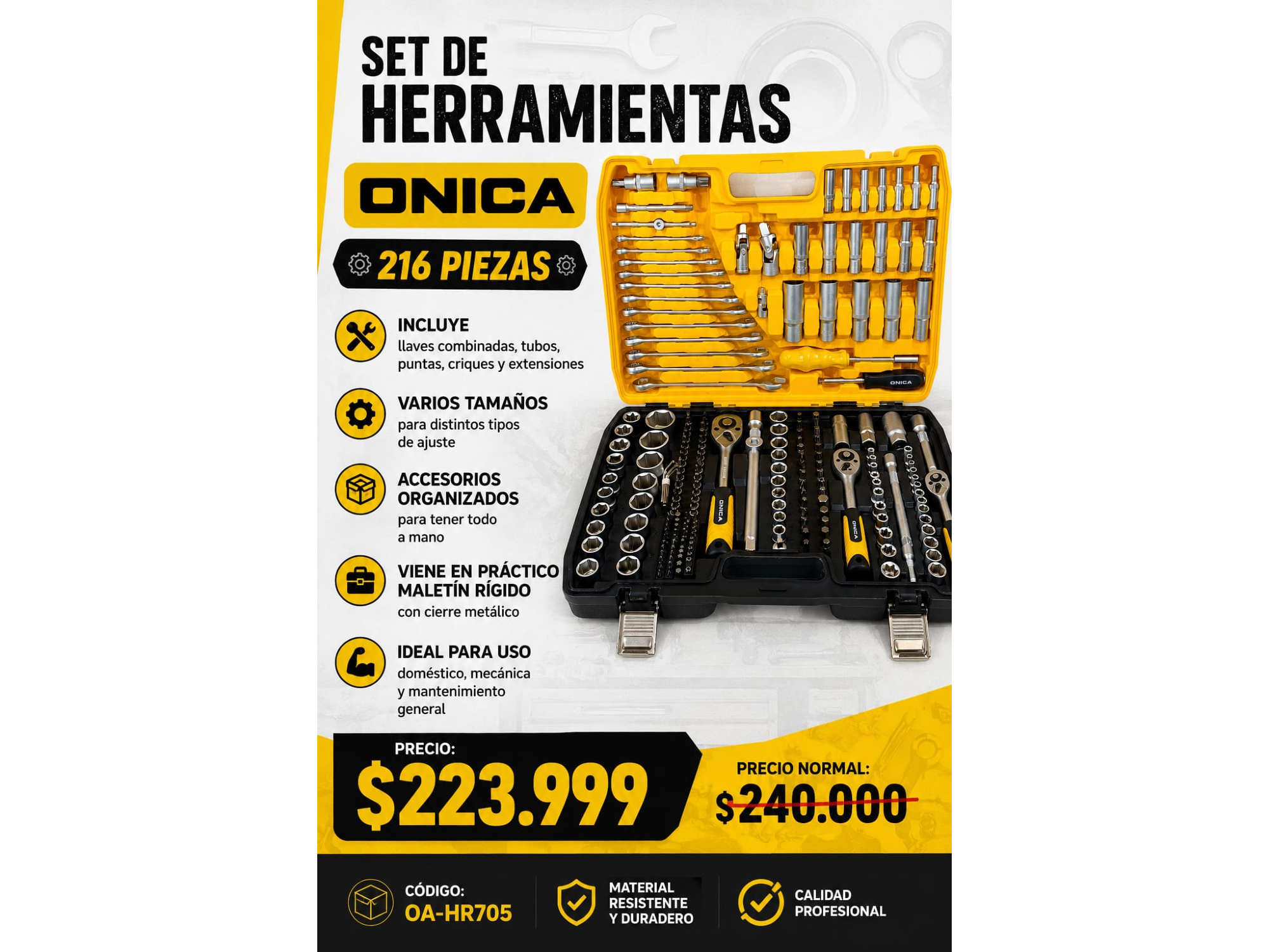 SET DE HERRAMIENTAS ONICA 216 PIEZAS (COD OA-HR705)