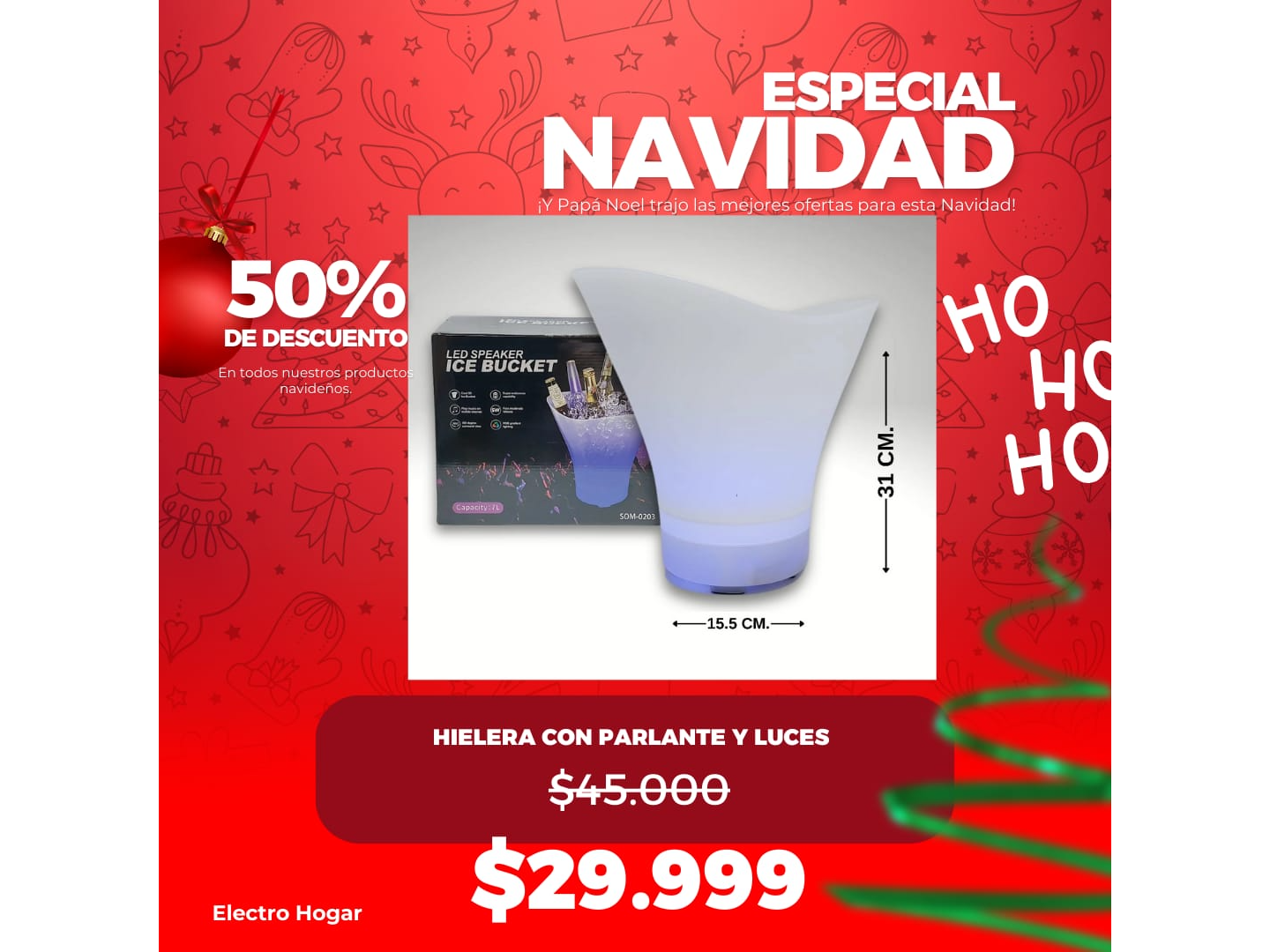 HIELERA CON PARLANTE Y LUCES