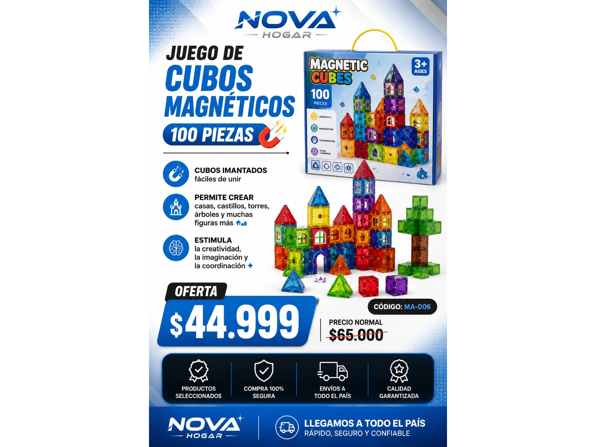JUEGO DE CUBO MAGNÉTICO 100 PIEZAS(COD:MA-006)