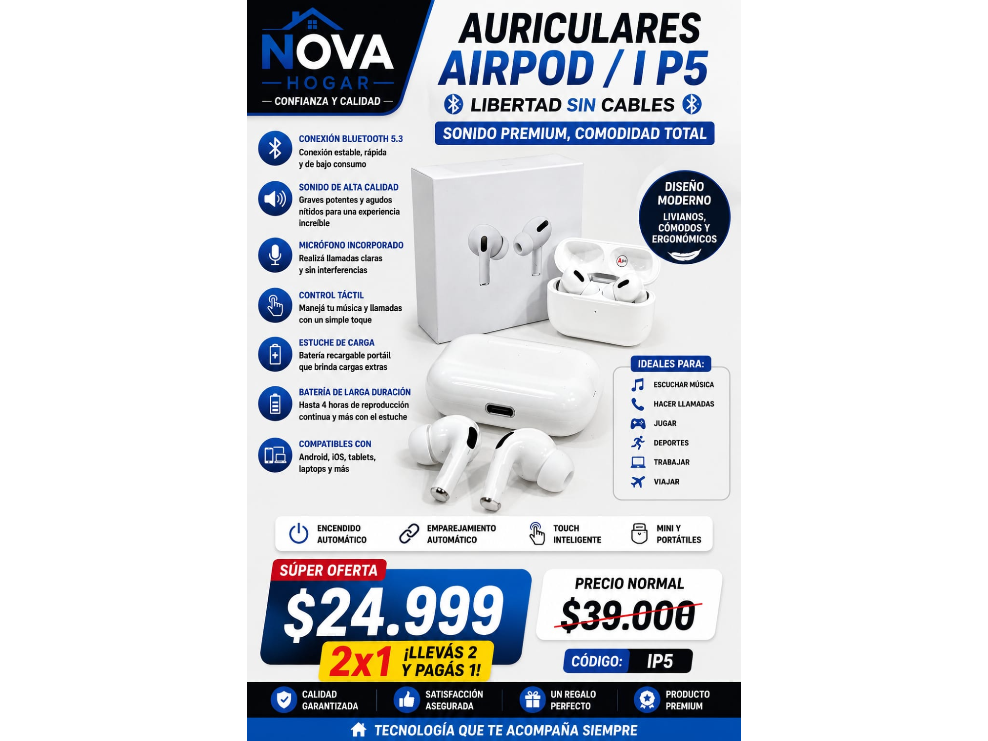 2x1 AURICULARES AIRPOD/IP5(COD:IP5)