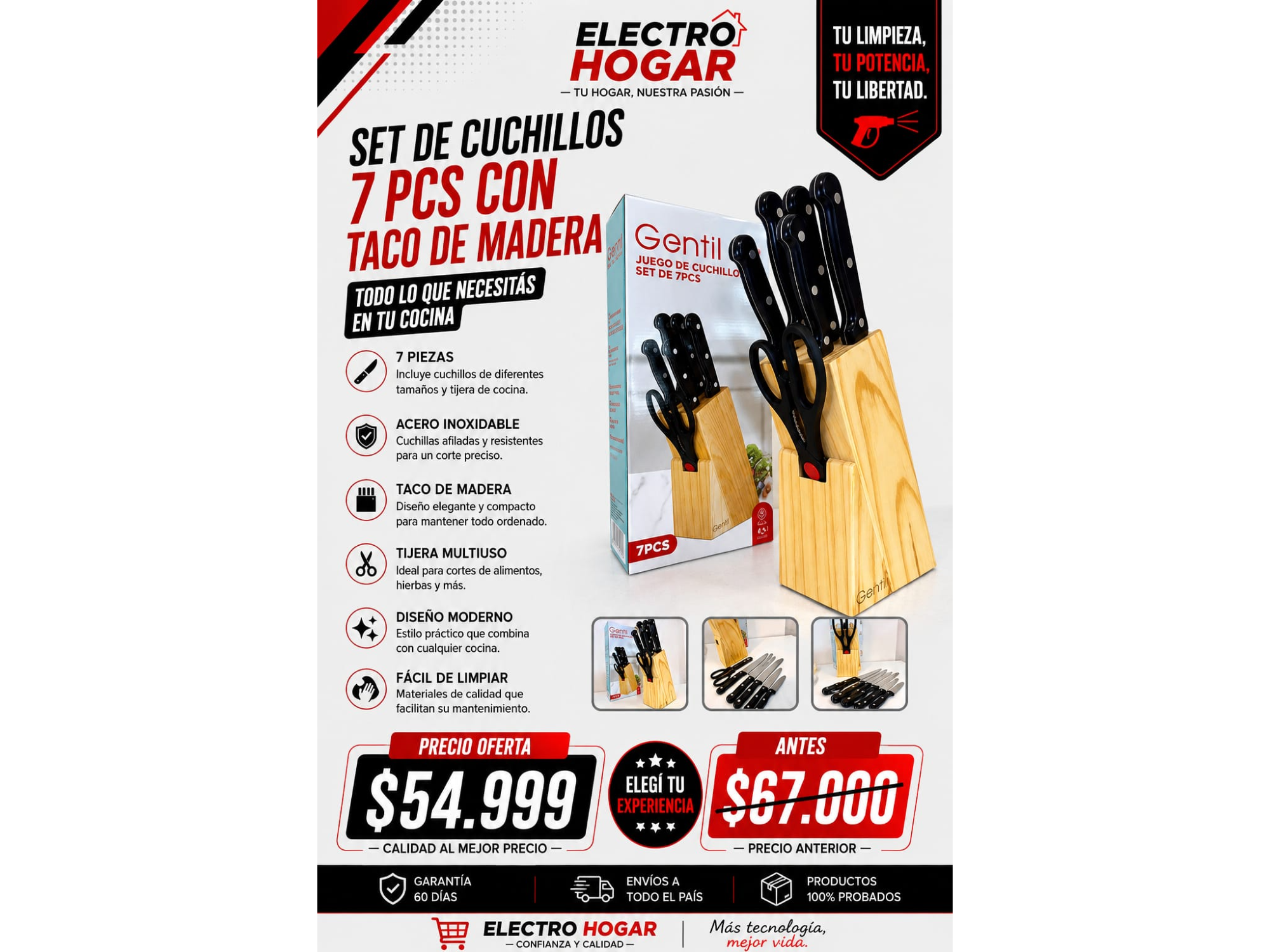 SET DE CUCHILLOS 7 PCS CON TACO DE MADERA