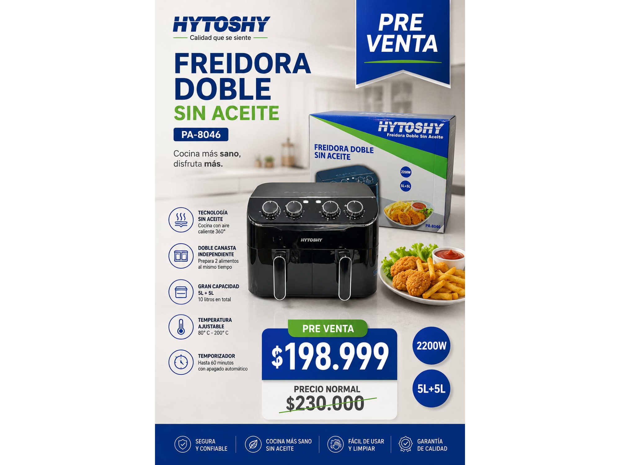 FREIDORA DOBLE SIN ACEITE PA-8046