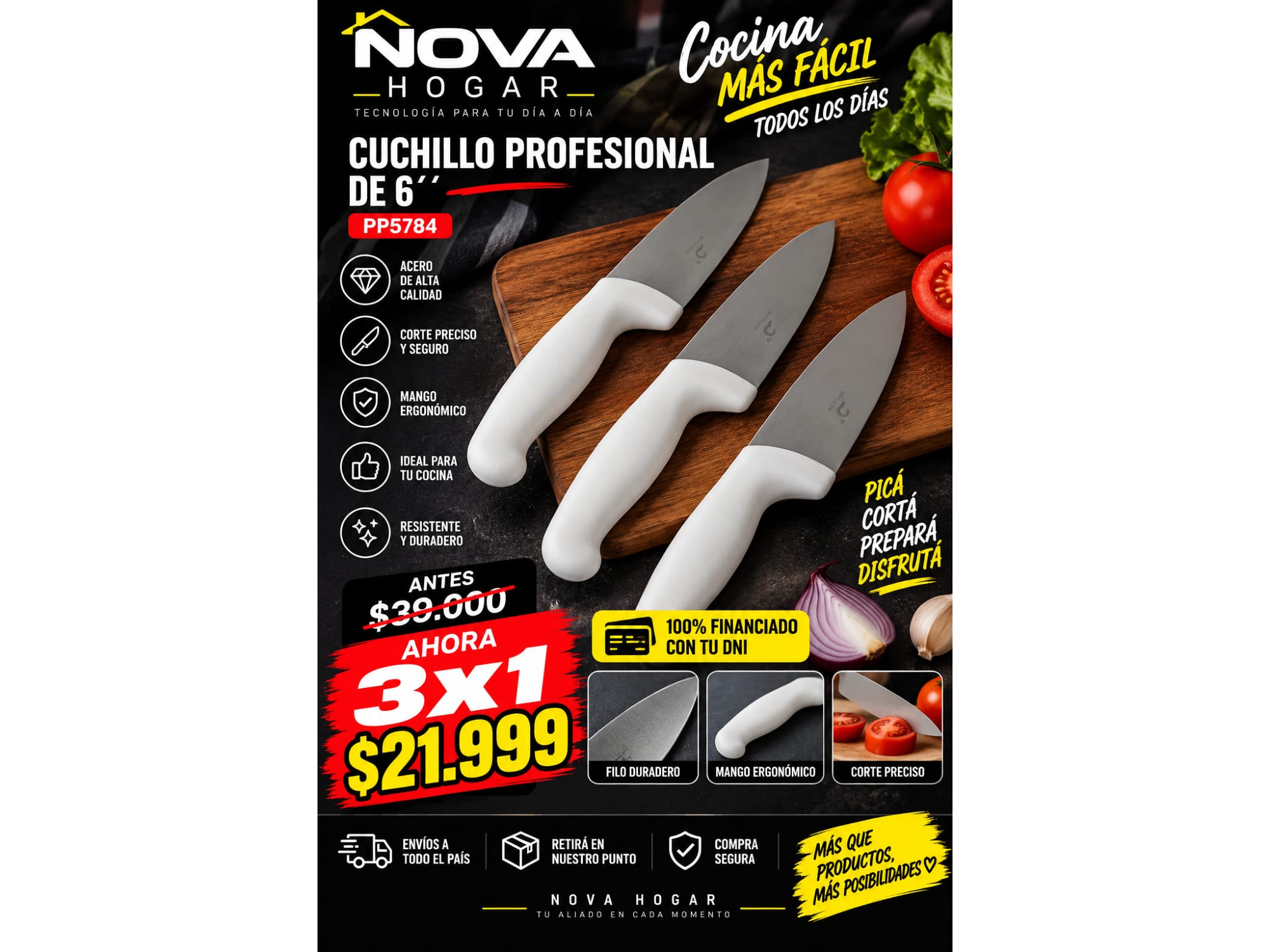 3X1  CUCHILLO PROFESIONAL  DE 6"