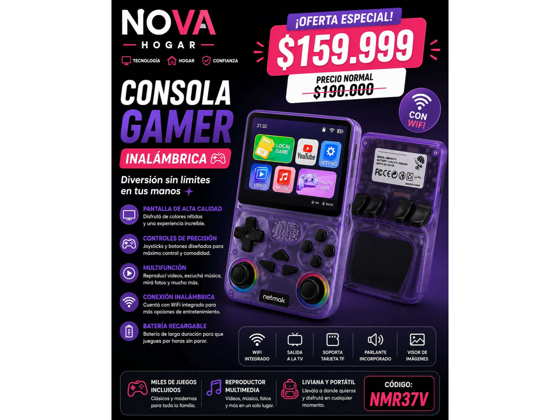 CONSOLA GAME INALAMBRICA(COD:NMR37V)