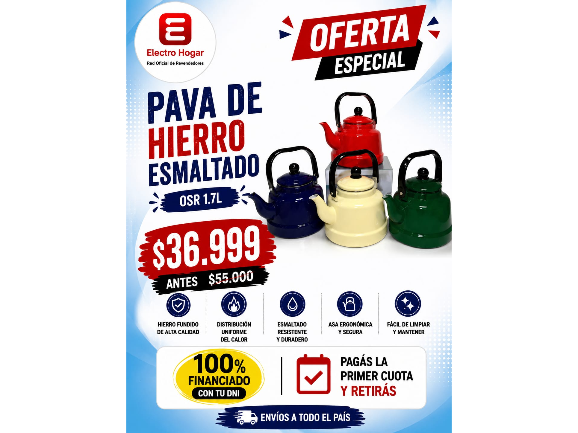 PAVA HIERRO ESMALTADO OSR 1.7L COLORES