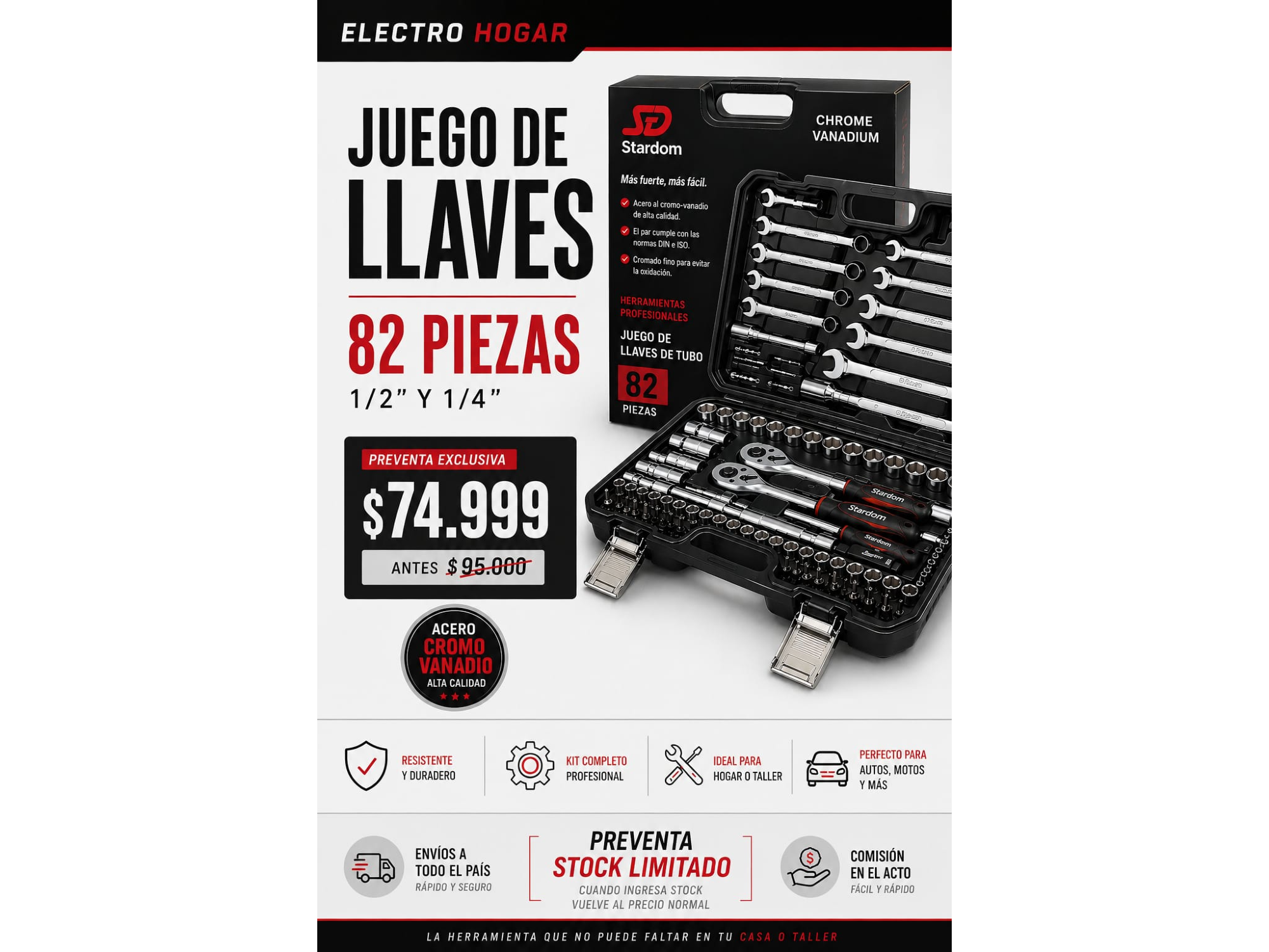 JUEGO DE LLAVES 82 PIEZAS 1/2" Y 1/4"