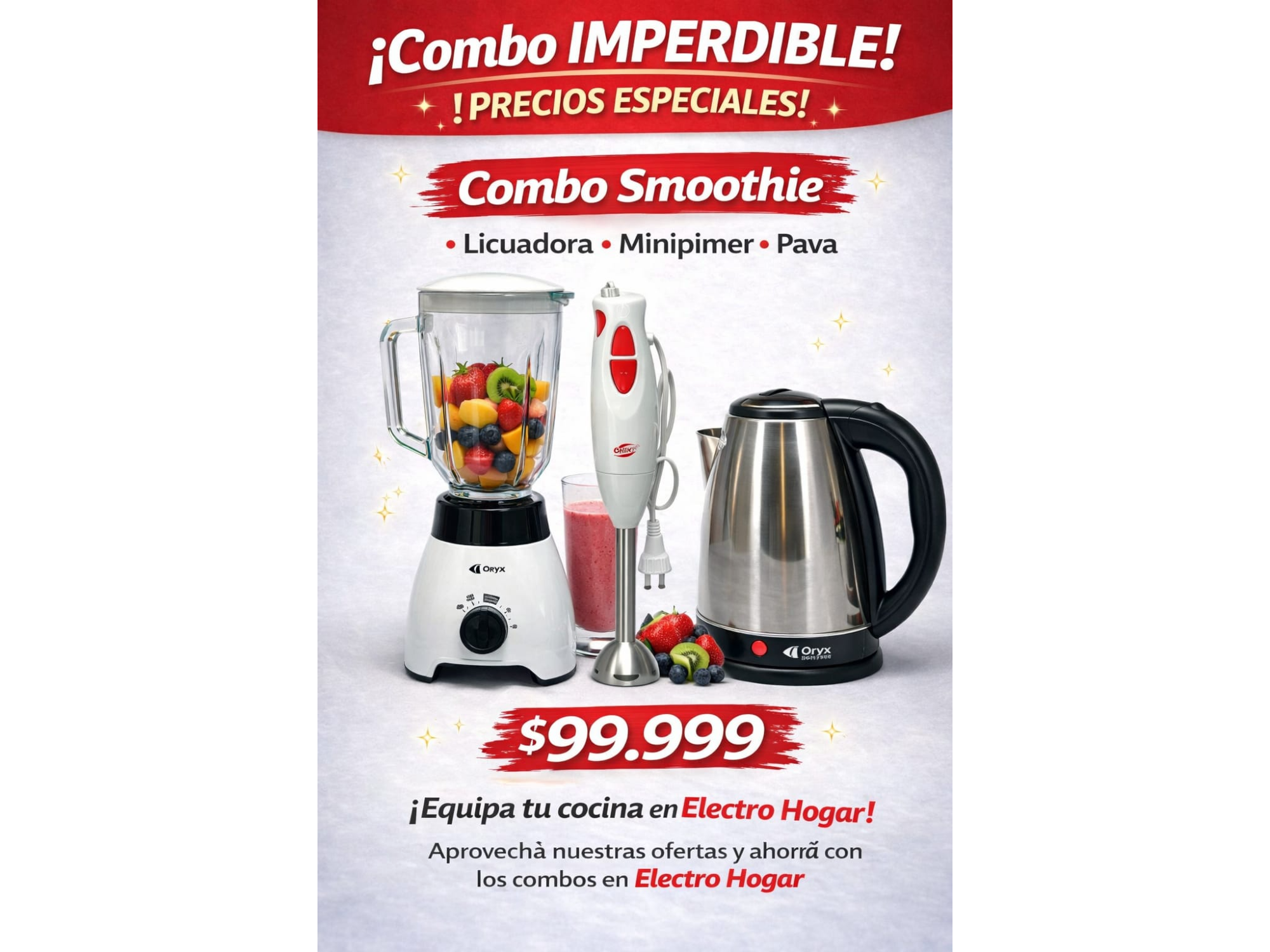 Combo smothie (licuadora de vidrio + mini pimer + pava)