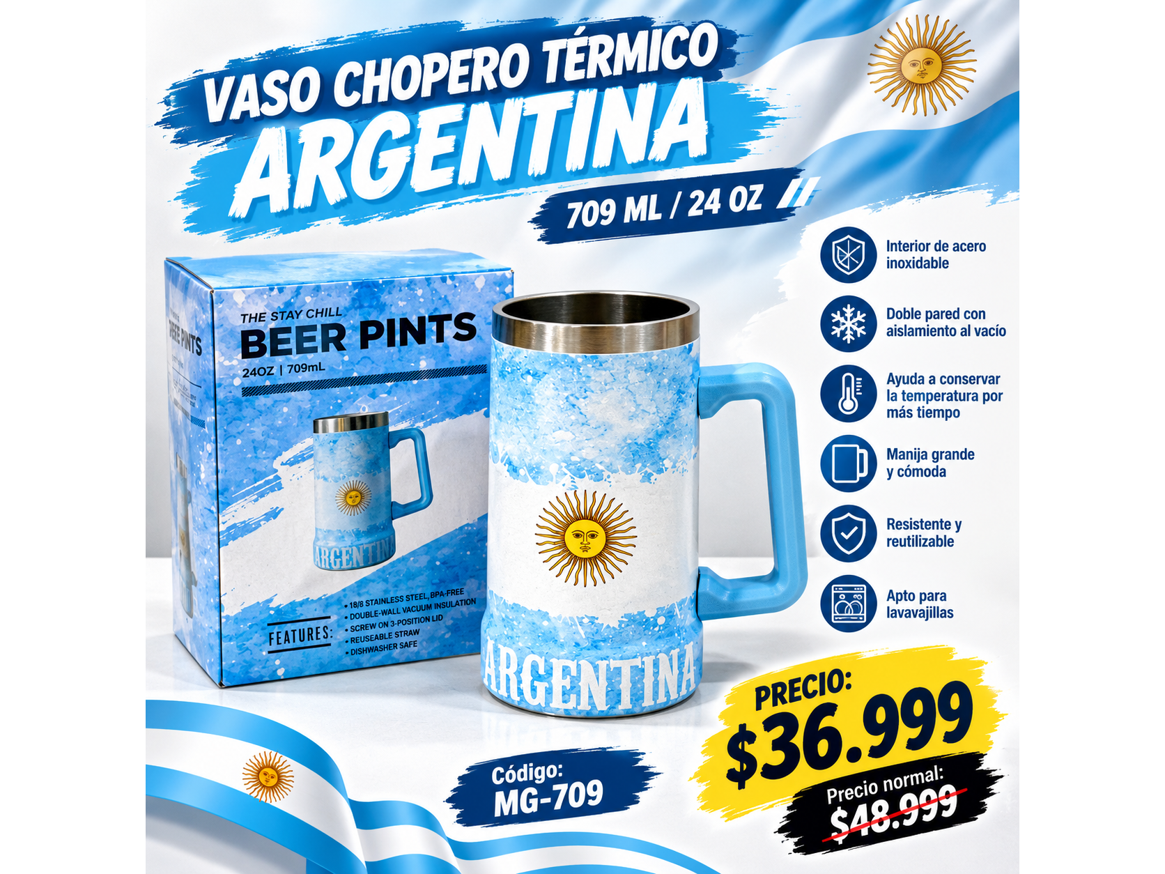 VASO CHOPERO  TERMICO ARGENTINA (COD:MG-709)