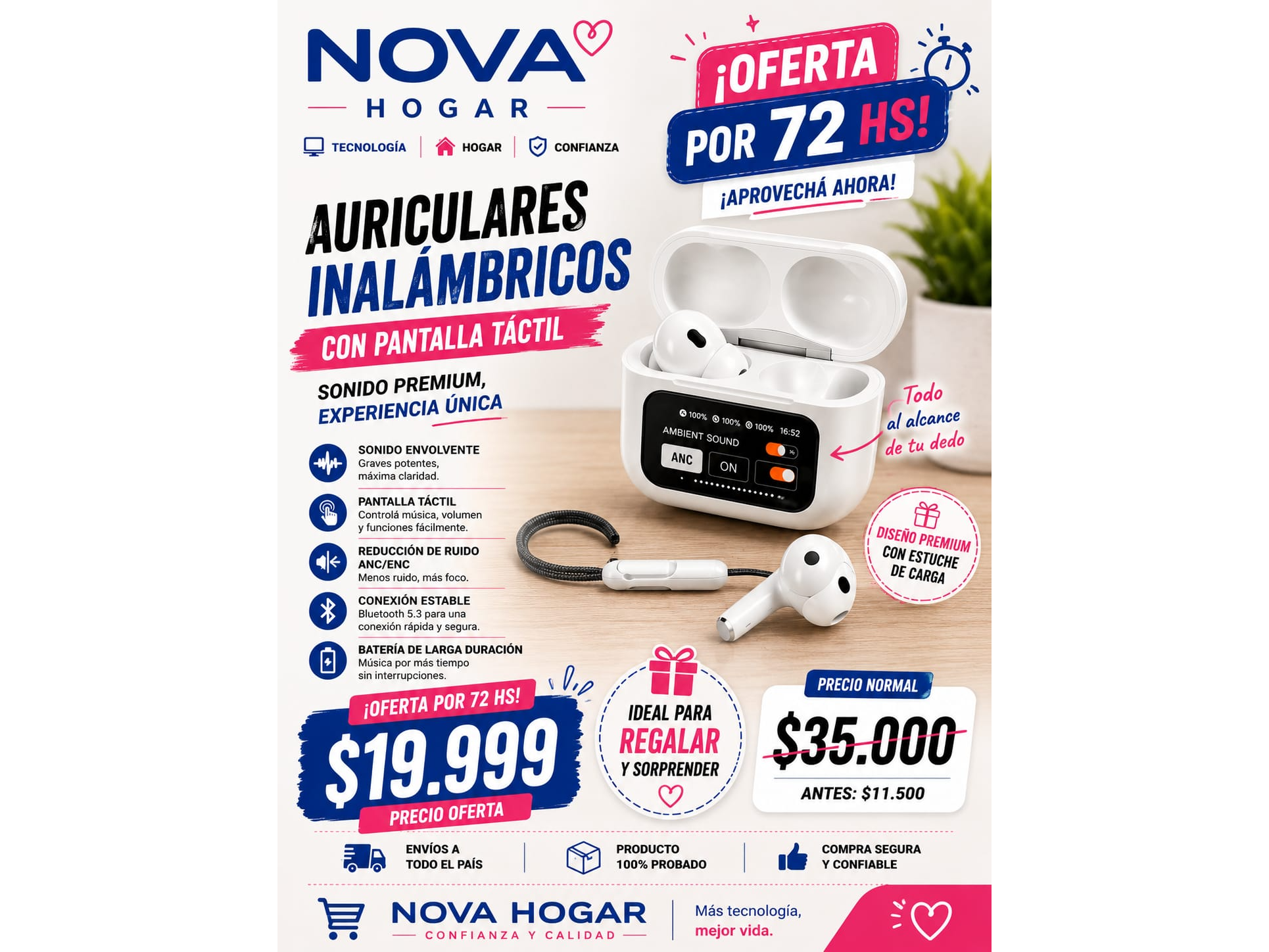 AURICULARES INALAMBRICOS CON PANTALLA TACTIL