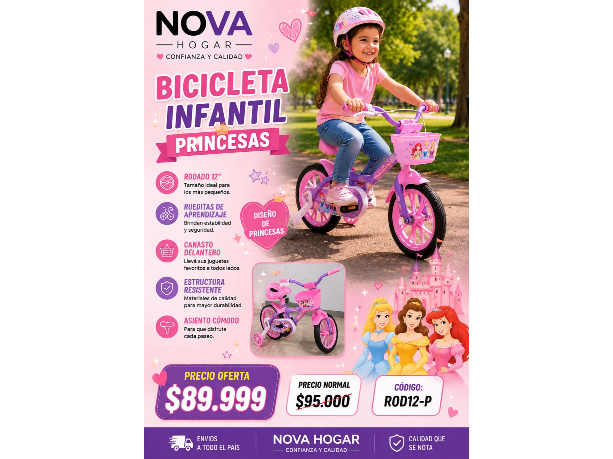 BICICLETA INFANTIL PRINCESA (COD:ROD12-P)