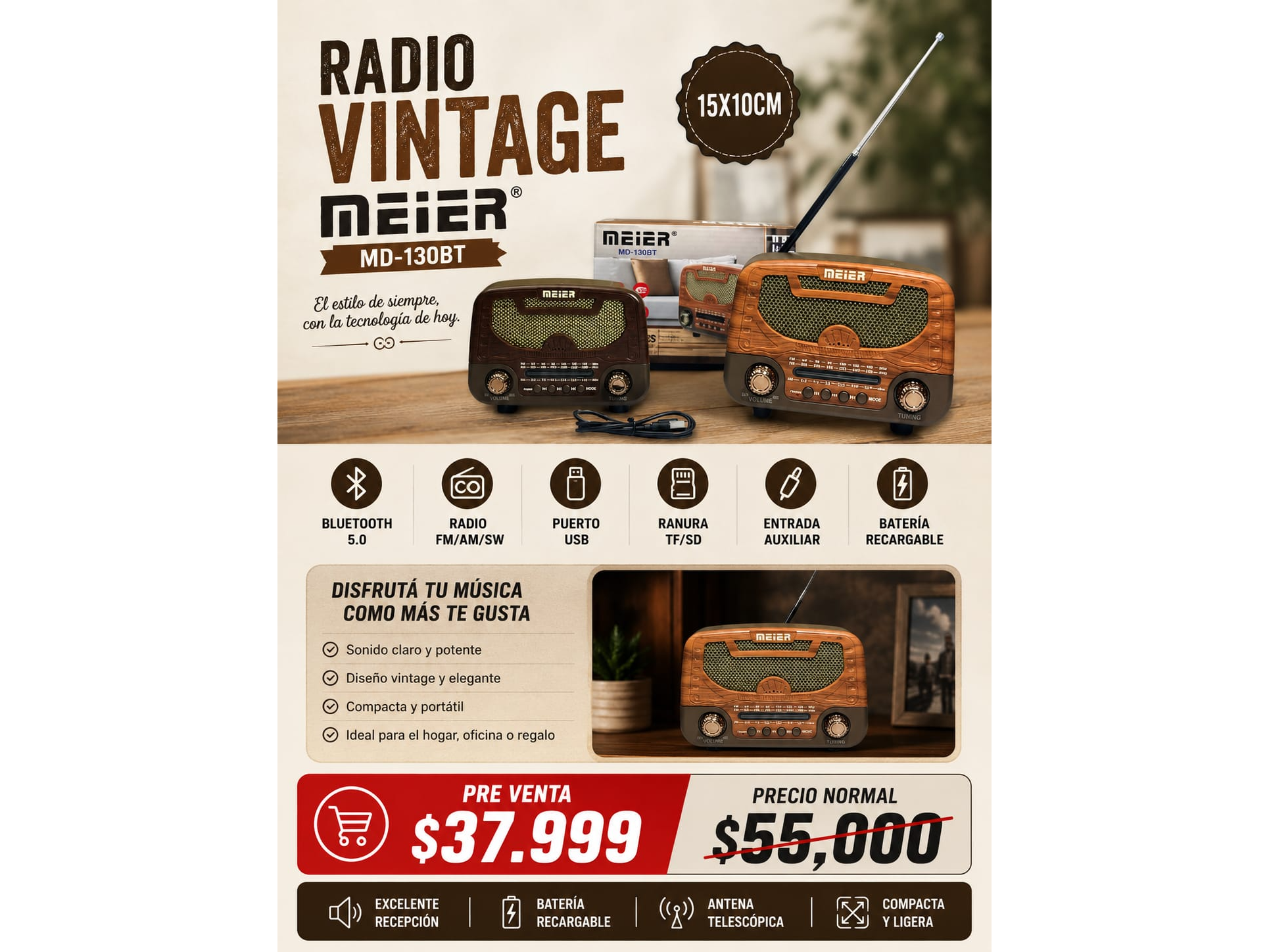 RADIO VINTAGE MEIER MD-130BT