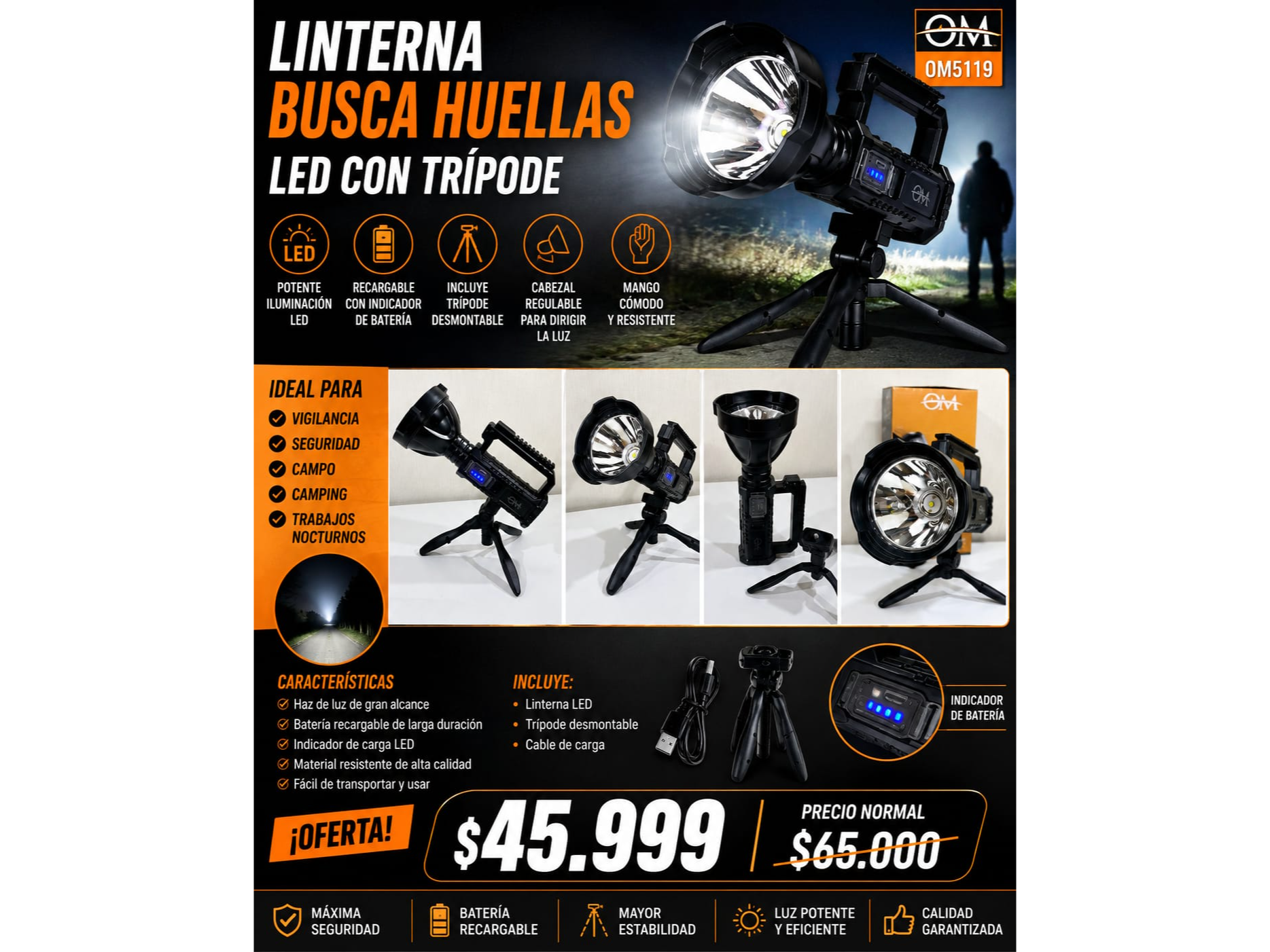 LINTERNA BUSCA HUELLAS LED CON TRIPODE