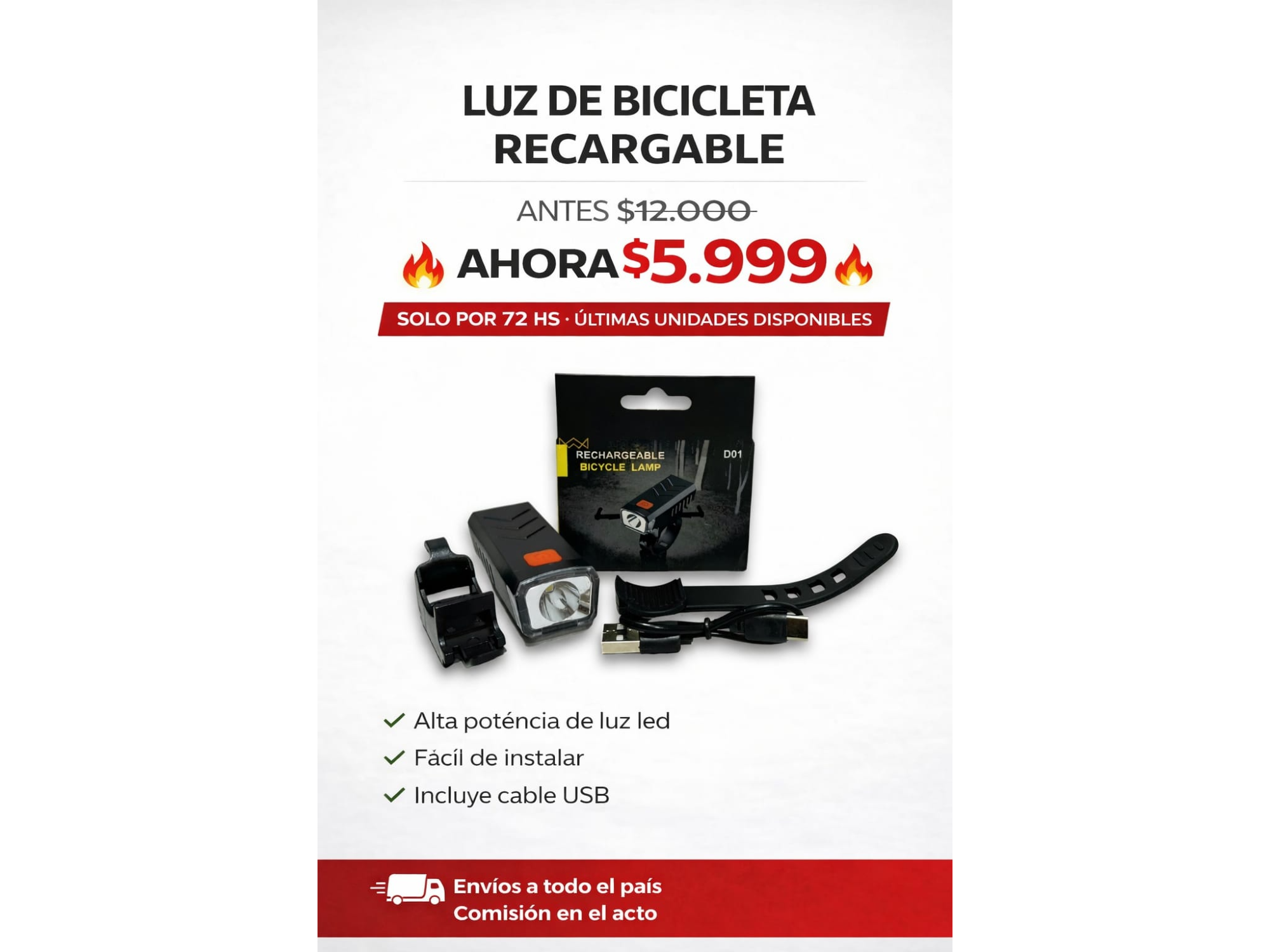 LUZ DE BICICLETA RECARGABLE