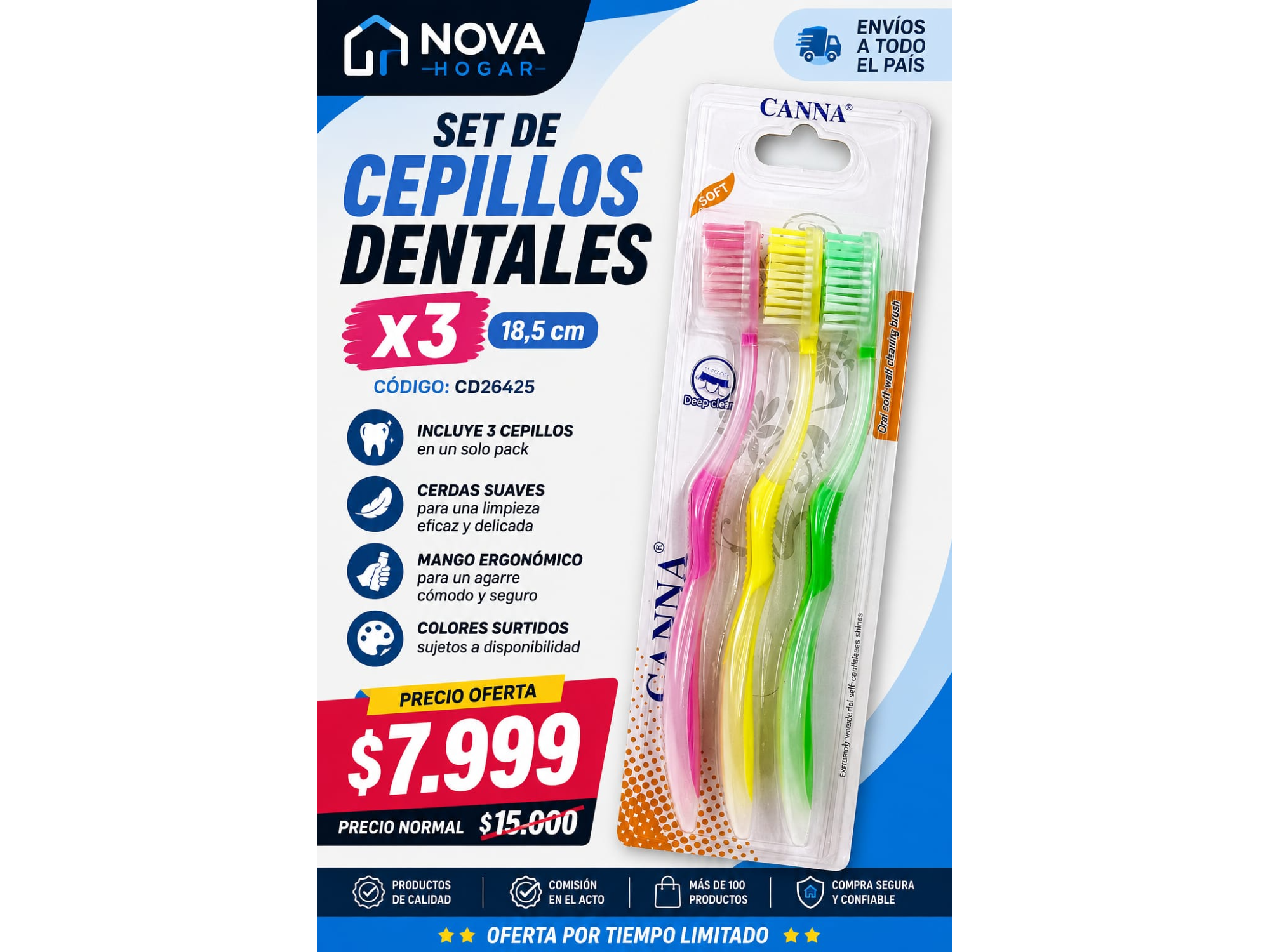 SET DE CEPILLOS DENTALES X3 18,5CM