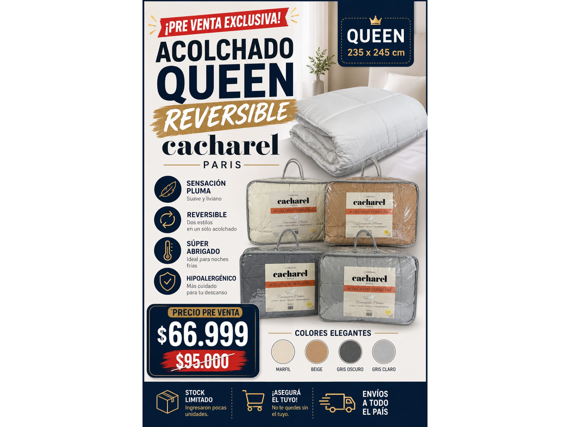 ACOLCHADO QUEEN  REVERSIBLE  CACHAREL