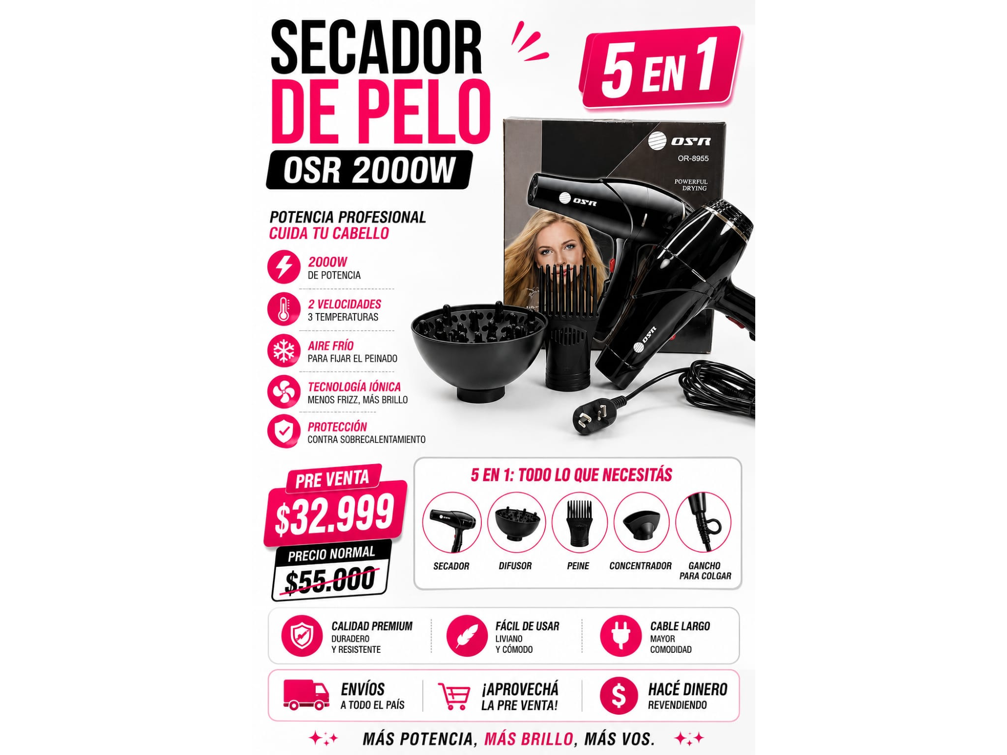 SECADOR DE PELO OSR 2000W 5 EN 1