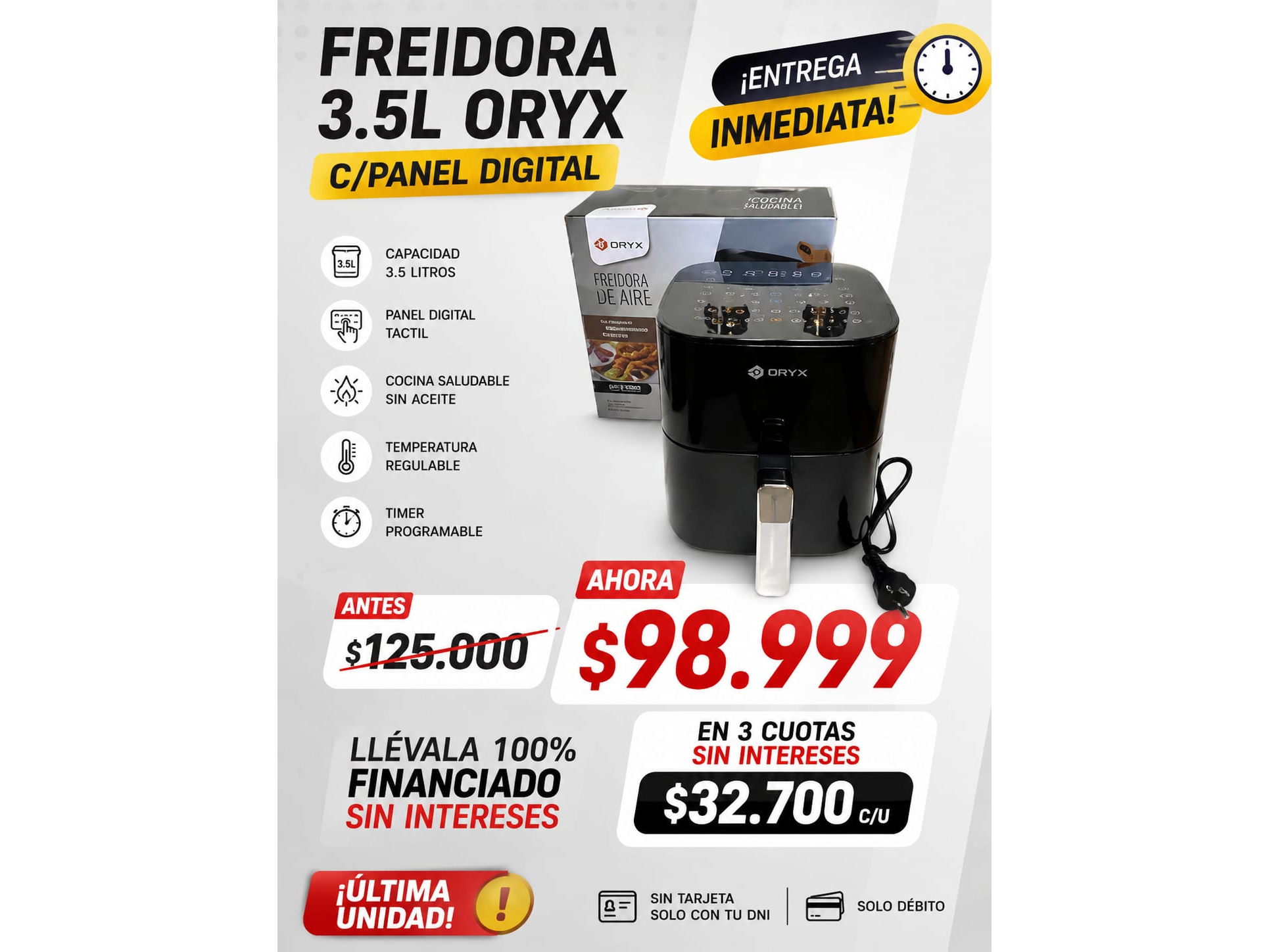 FREIDORA 3.5L ORYX C/PANEL DIGITAL