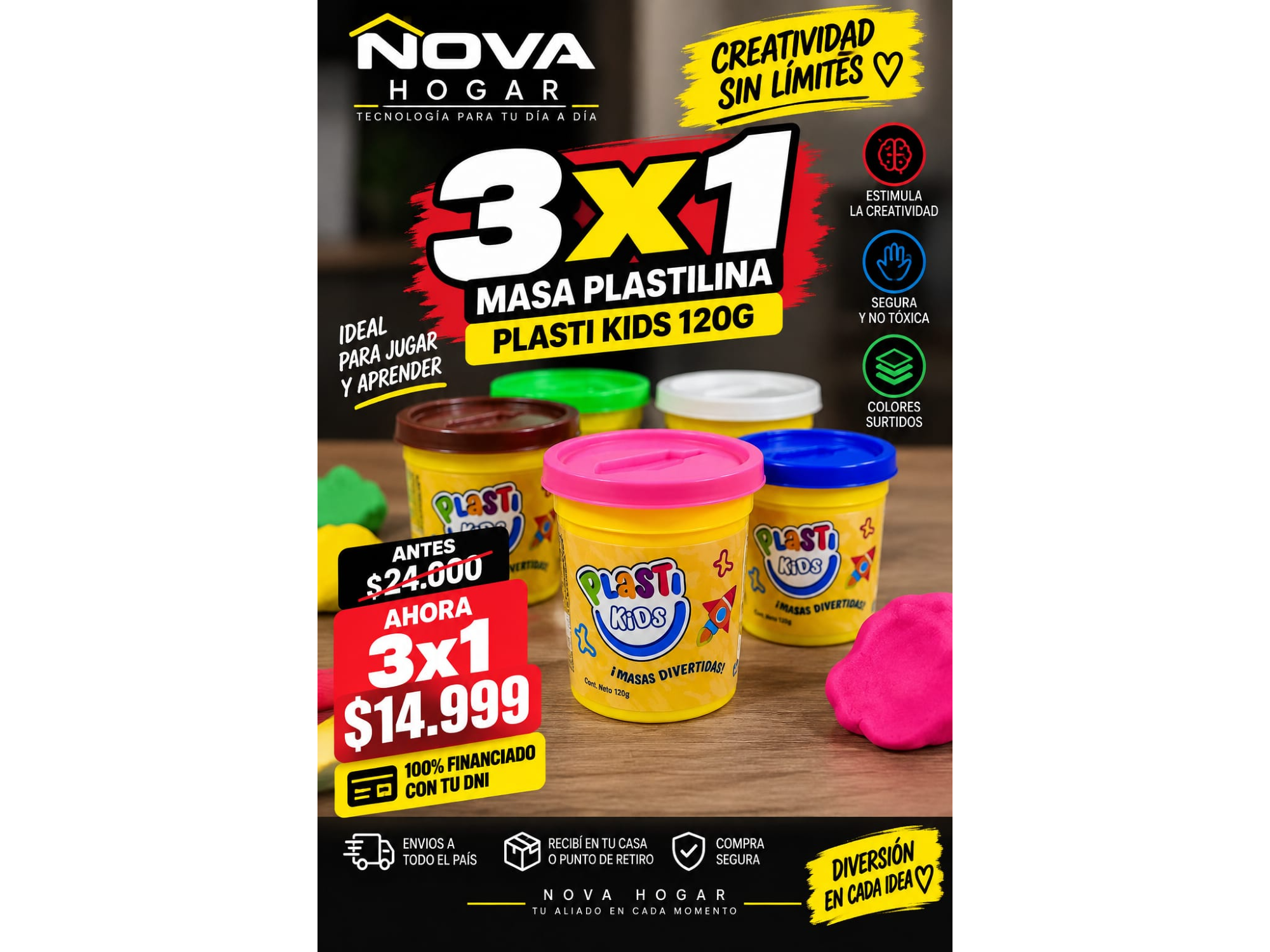 3×1 MASA PLASTILINAPLAST KIDS 120GR