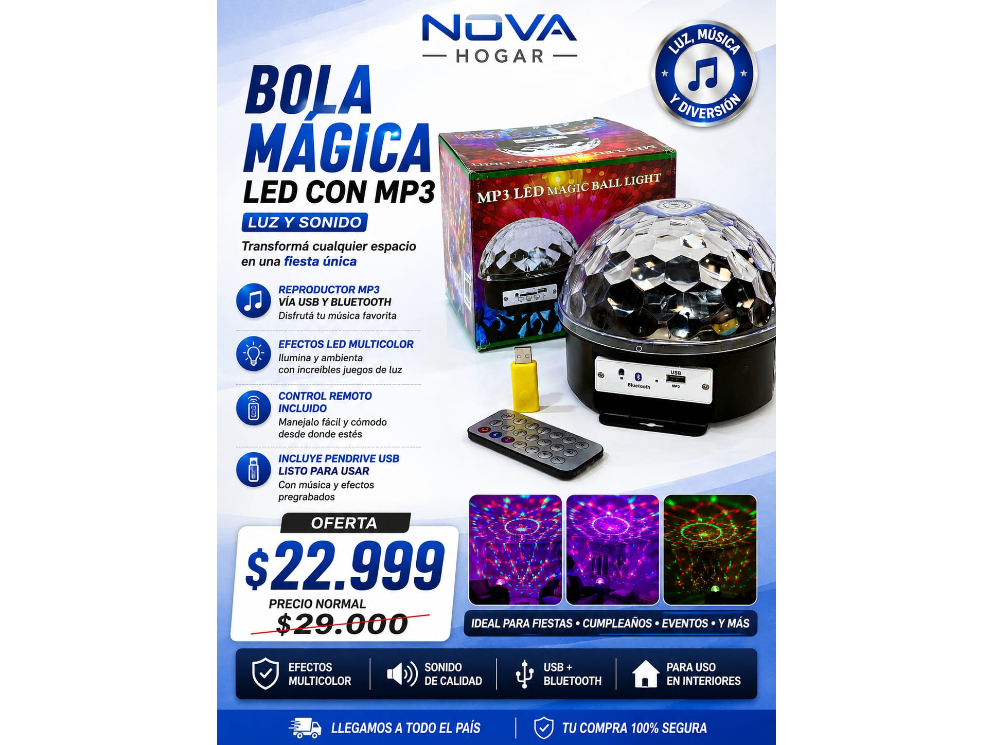 BOLA MAGICA LED CON MP3