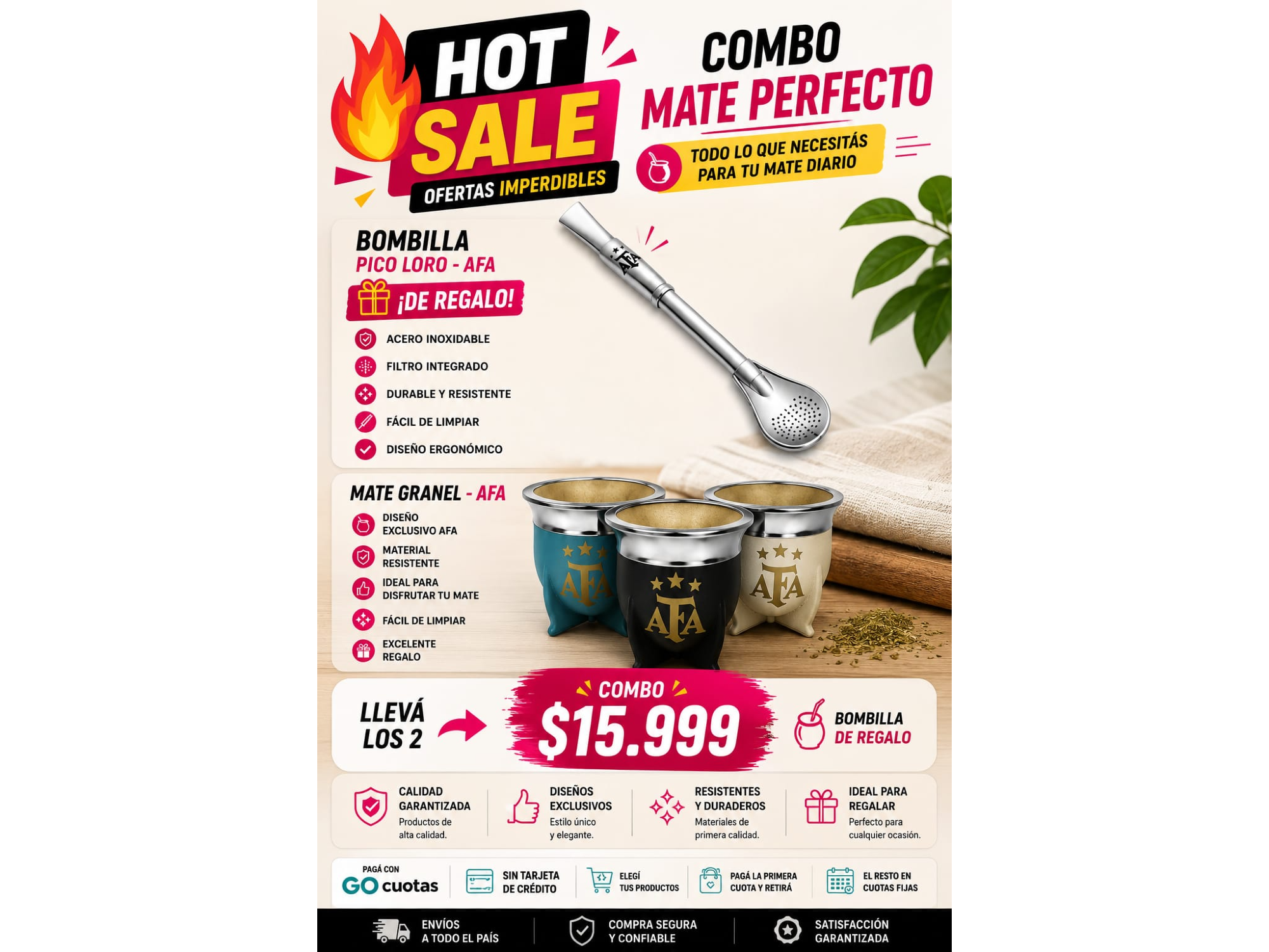 COMBO MATE PERFECTO(BOMBILLA PICO LORO-AFA+MATE GRANEL-AFA)