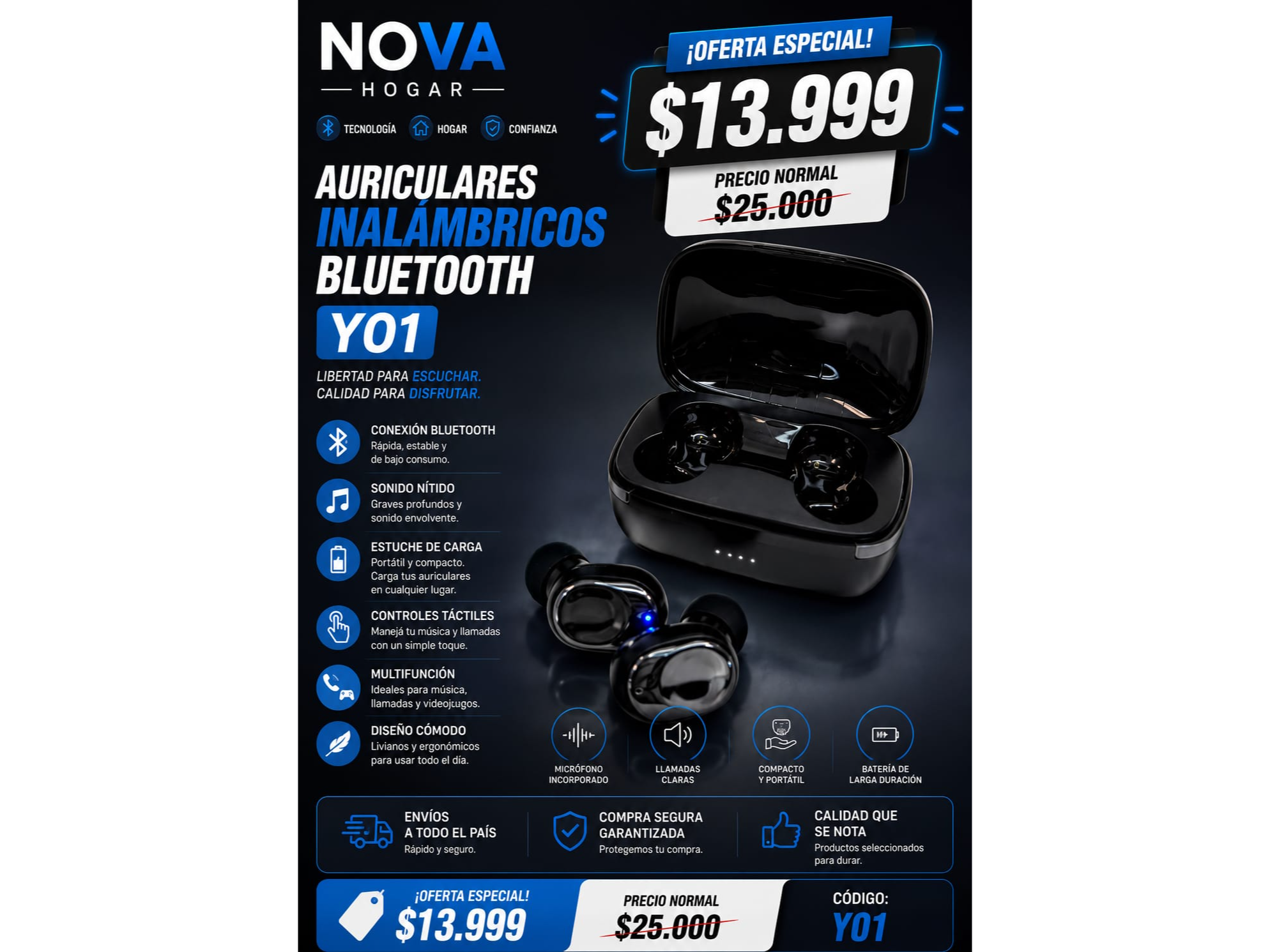 AURICULARES INALAMBRICOS BLUETOOTH Y01(COD:Y01)
