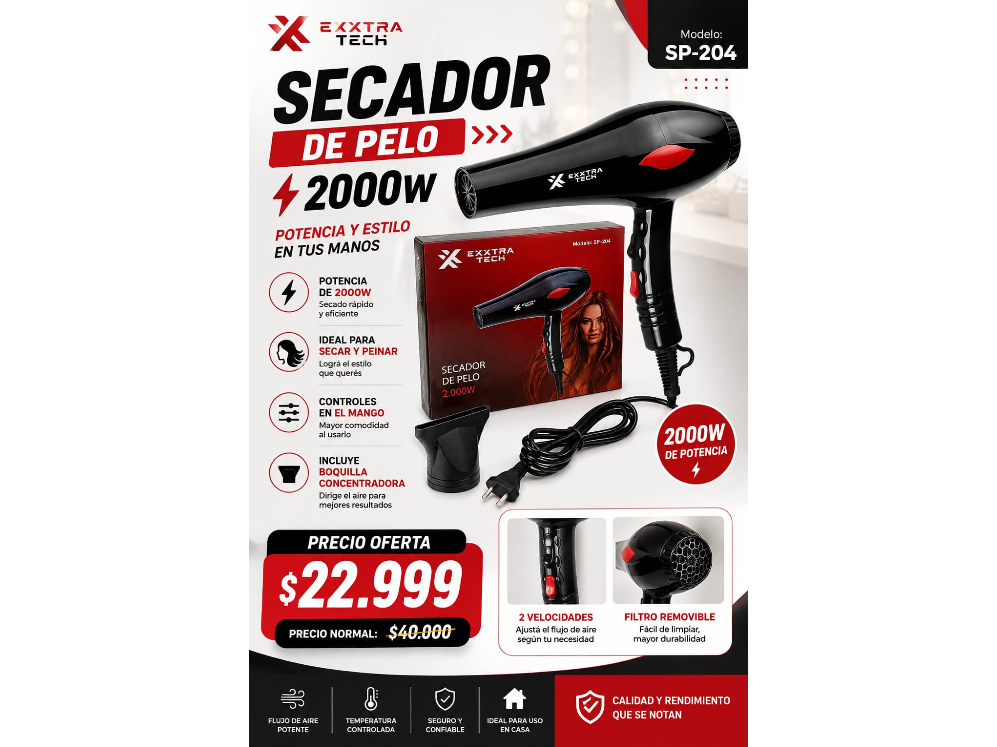 SECADOR DE PELO 2000W MODELO SP-204
