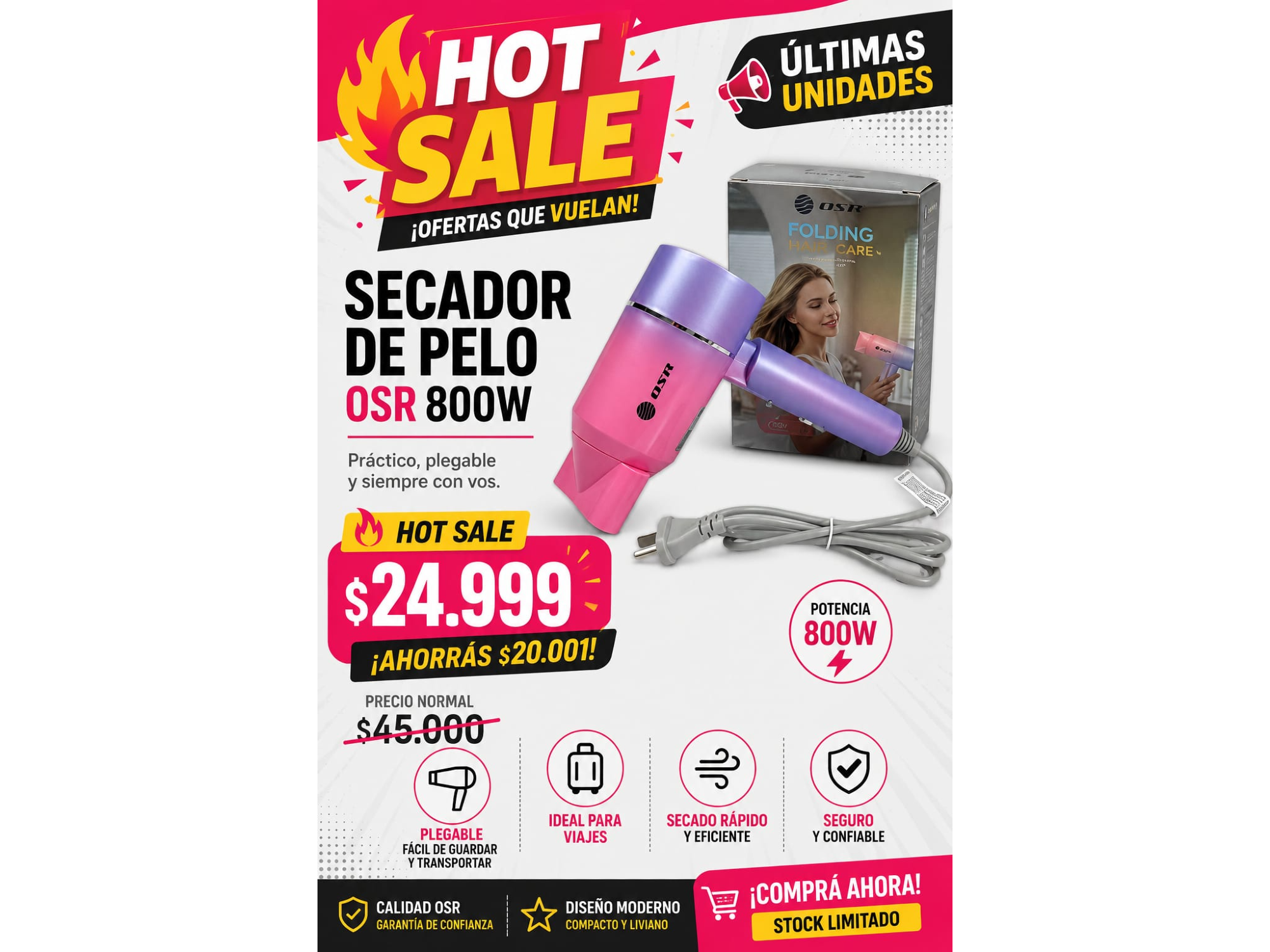 SECADOR DE PELO OSR-800W