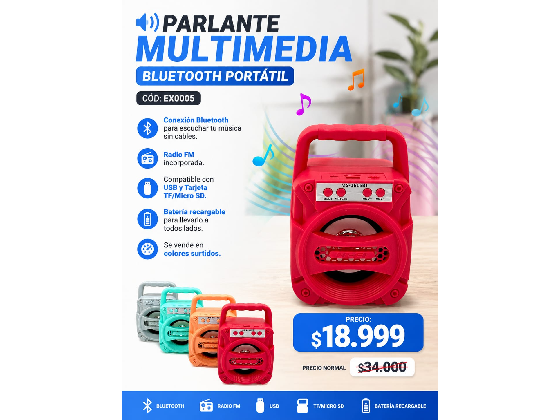 PARLANTE MULTIMEDIA BLUETOOTH PORTATIL(COD:EX0005)