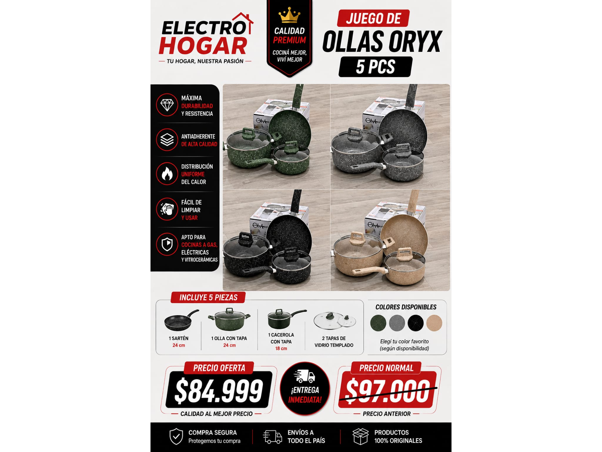 JUEGO DE OLLAS ORYX  5 PCS