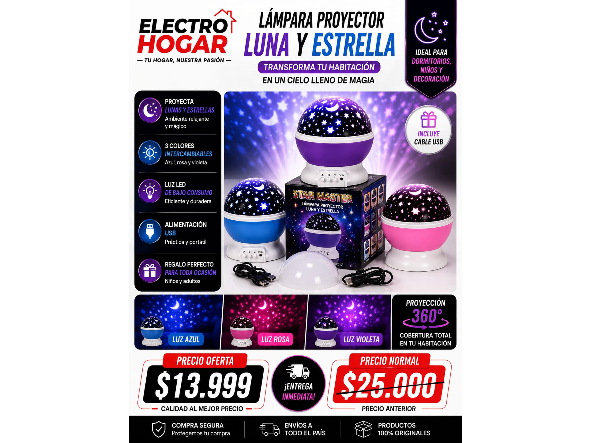LAMPARA PROYECTOR LUNA Y ESTRELLA