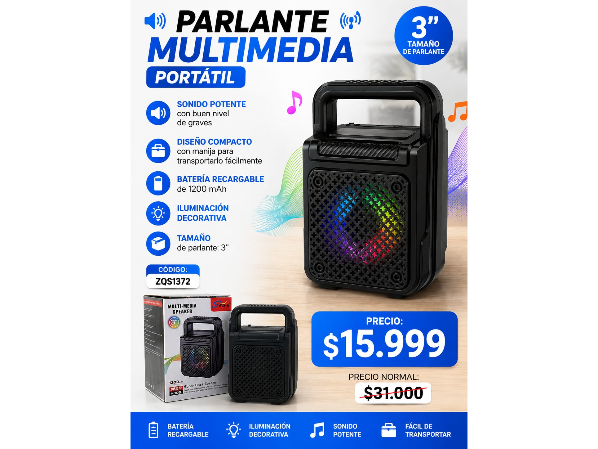 PARLANTE MULTIMEDIA PORTATIL (COD:ZQS1372)