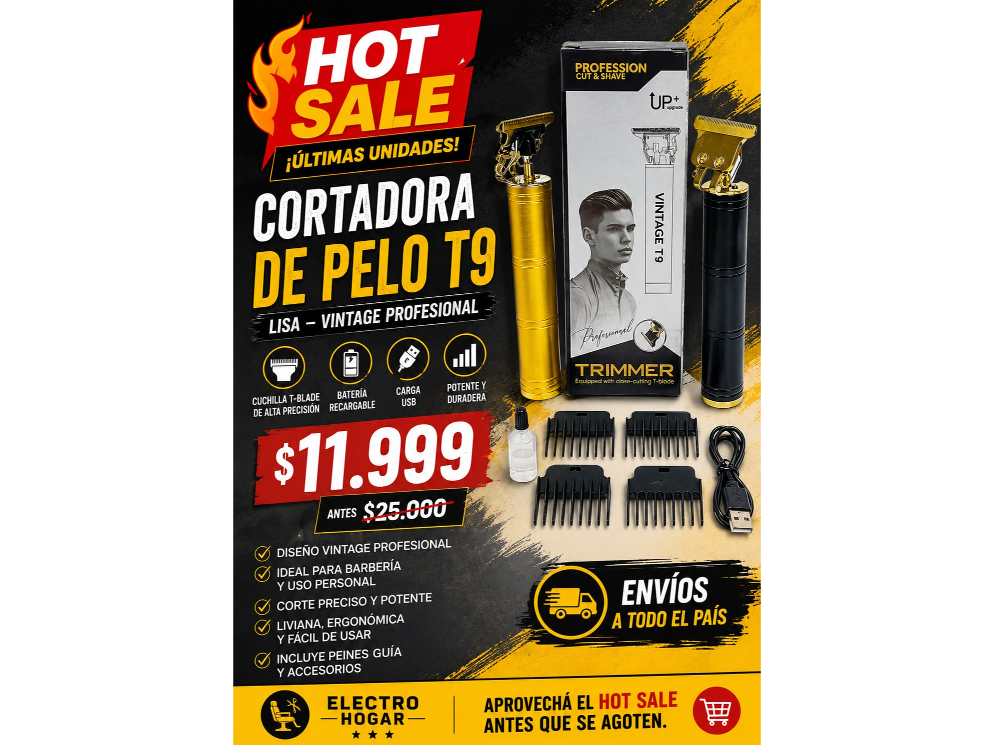 CORTADORA DE PELO T9 LISA VINTAGE PROFESIONAL