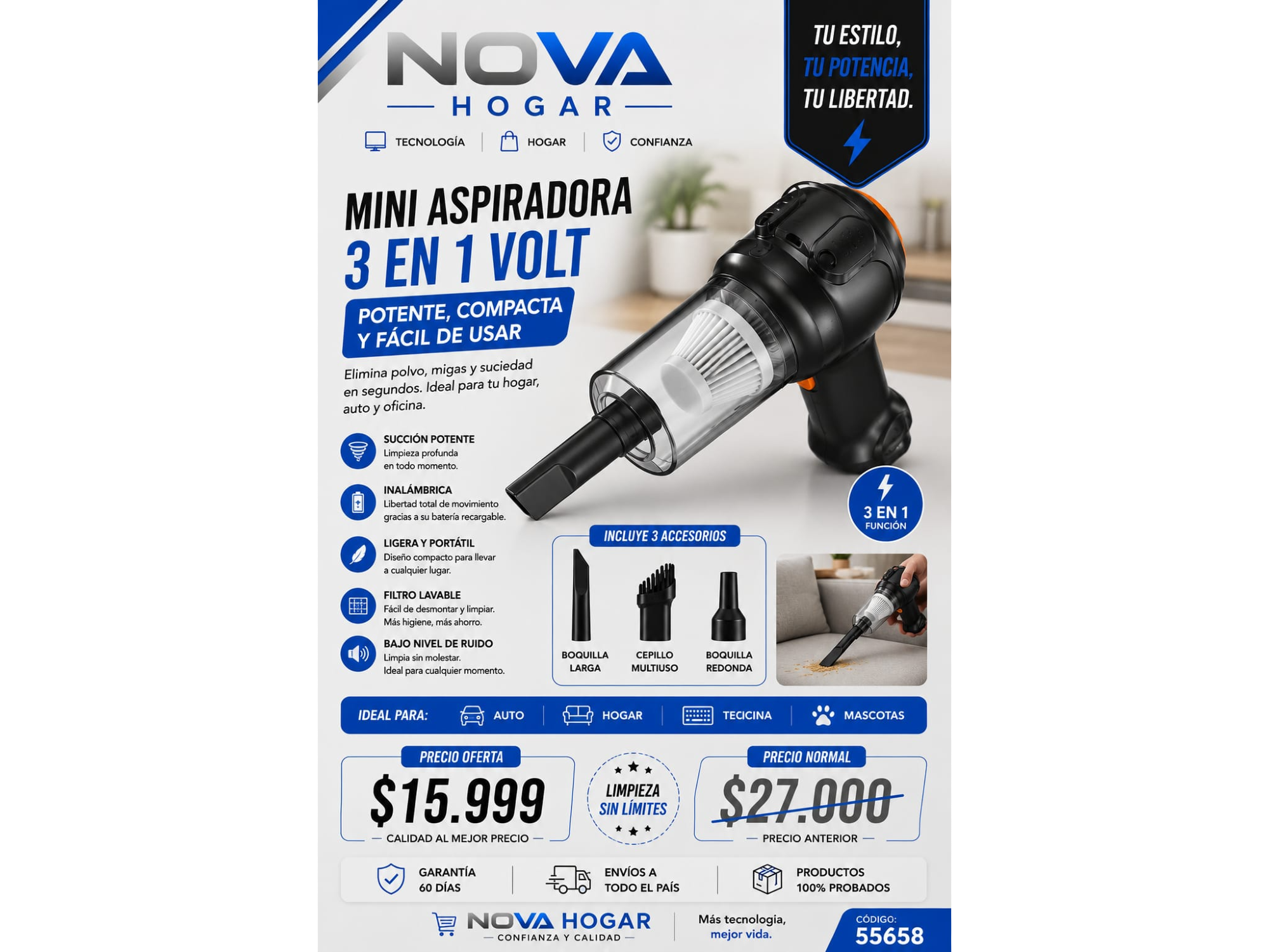 MINI ASPIRADORA 3 EN 1 VOLT