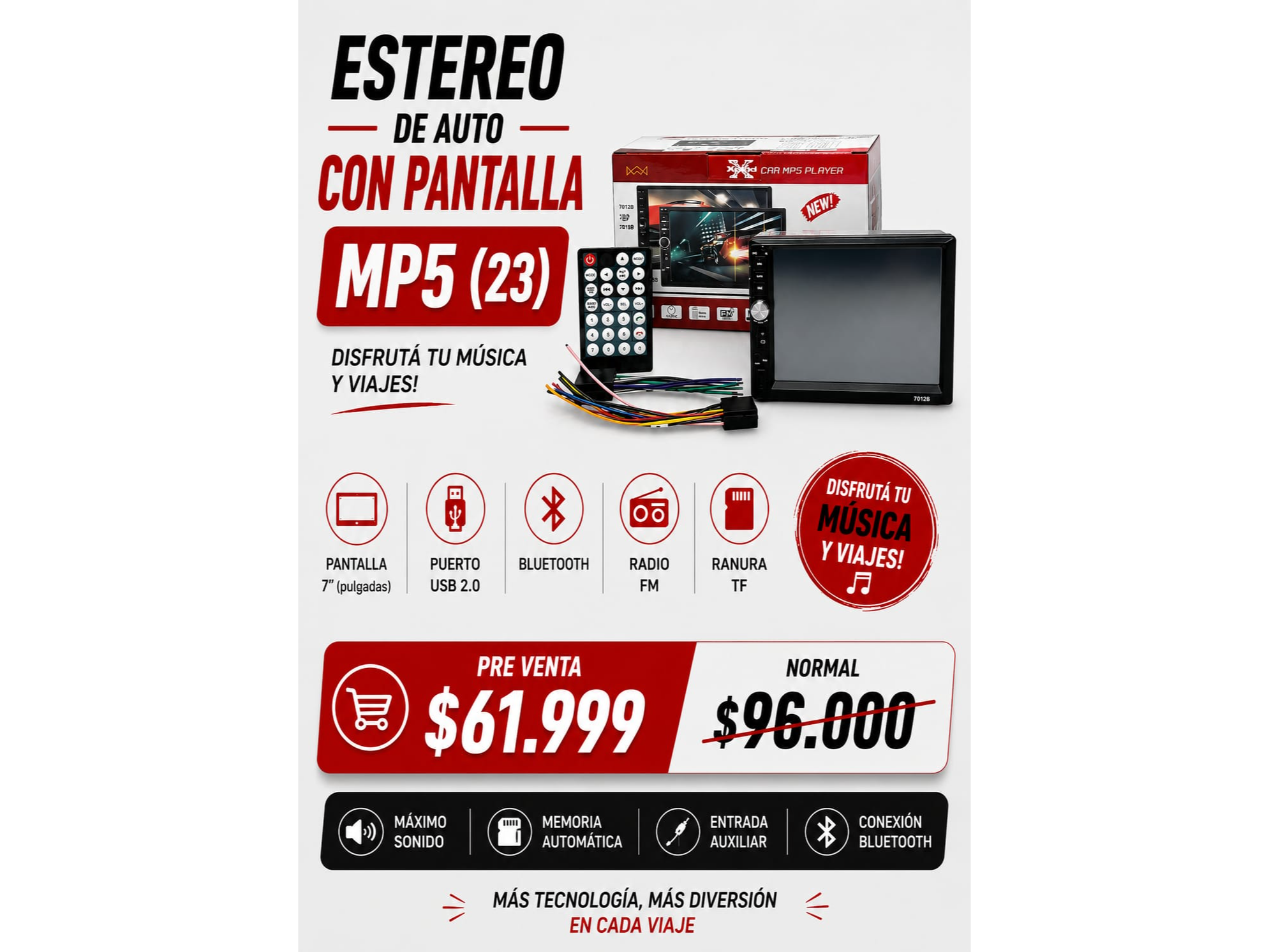 ESTÉREO PARA AUTO CON PANTALLA  MP5(23)