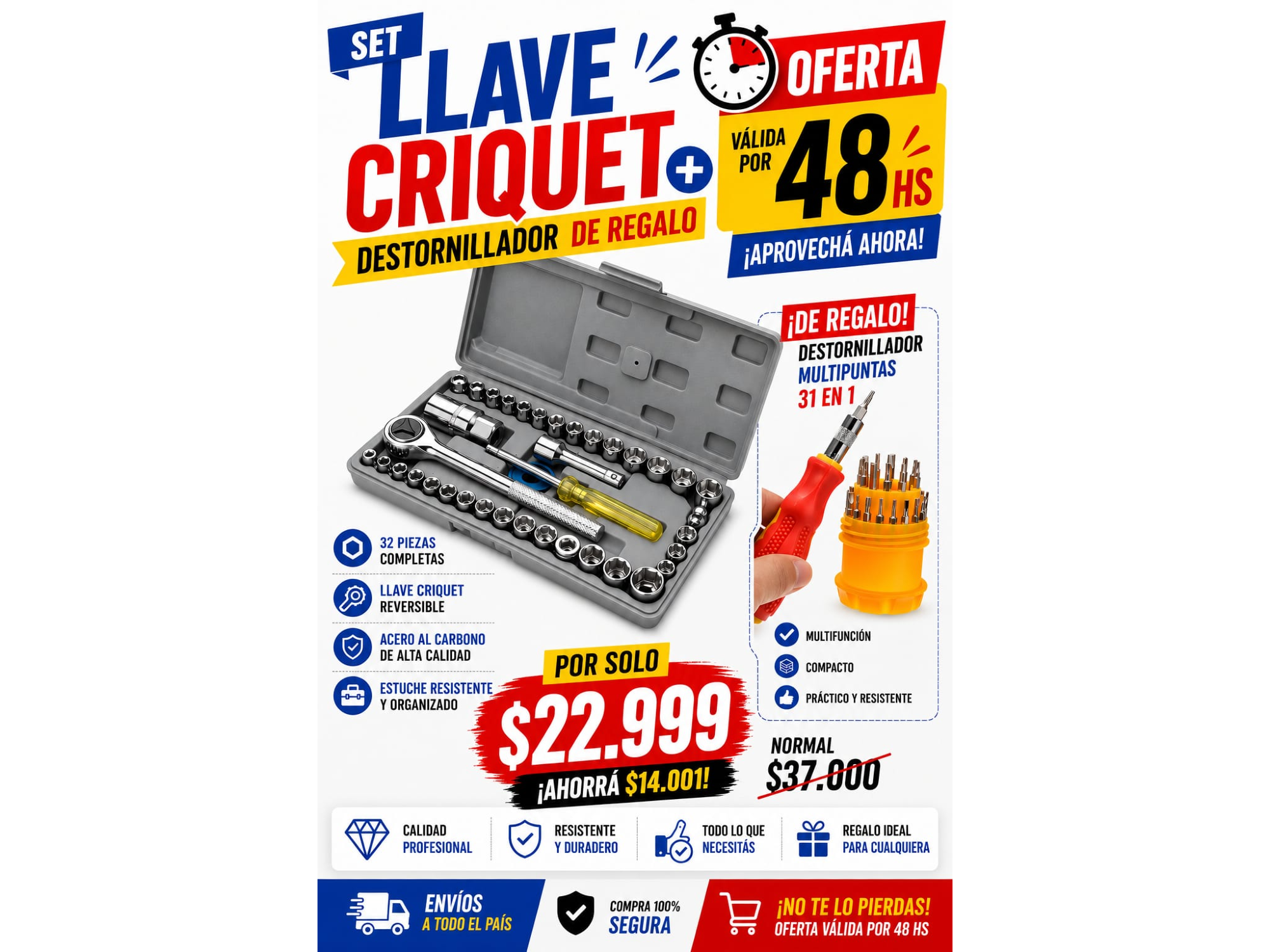 SET LLAVE CRIQUET +DESTORNILLADOR  DE REGALO