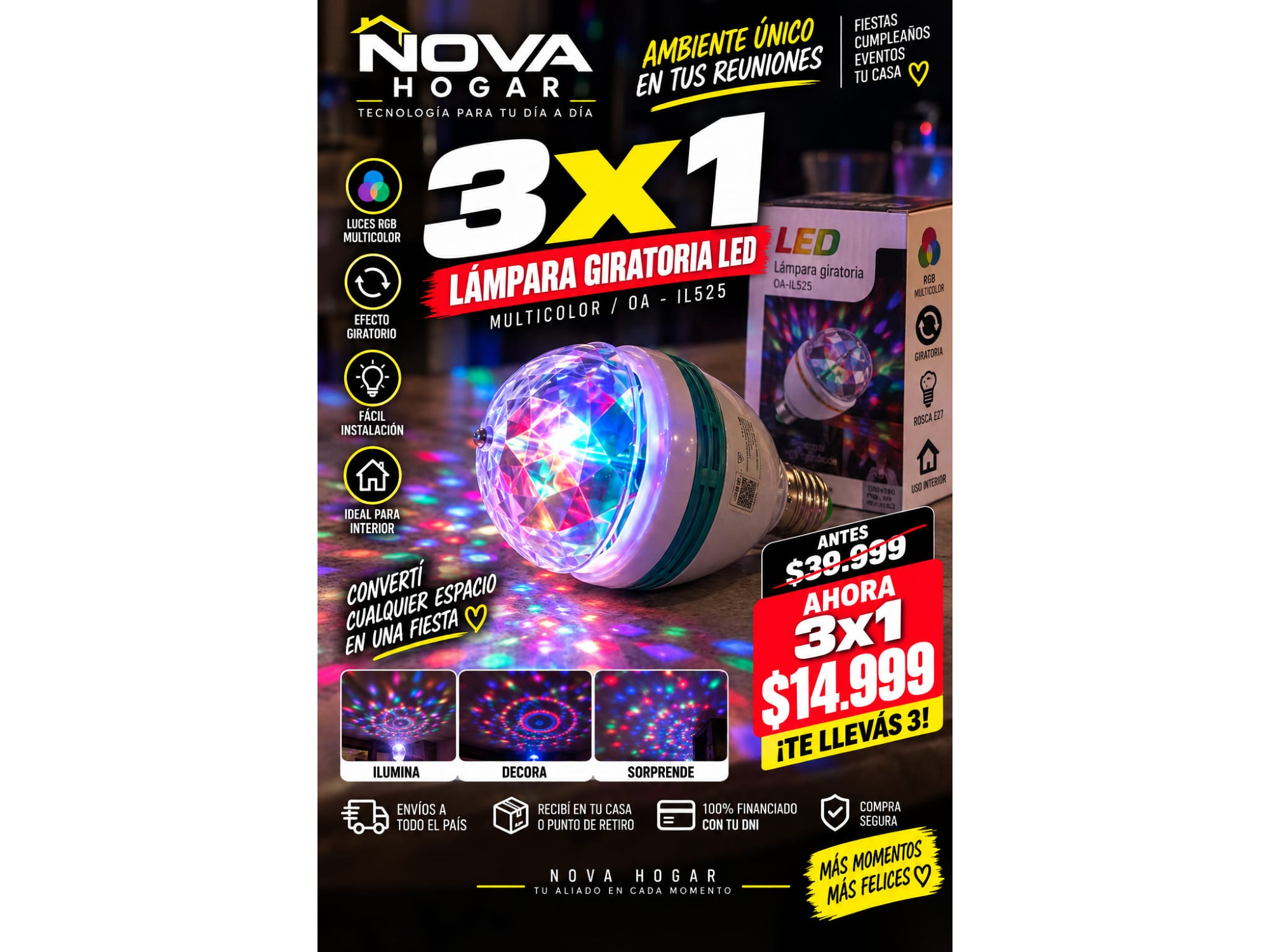 3x1 LAMPARA GIRATORIA LED MULTICOLOR/OA-IL525