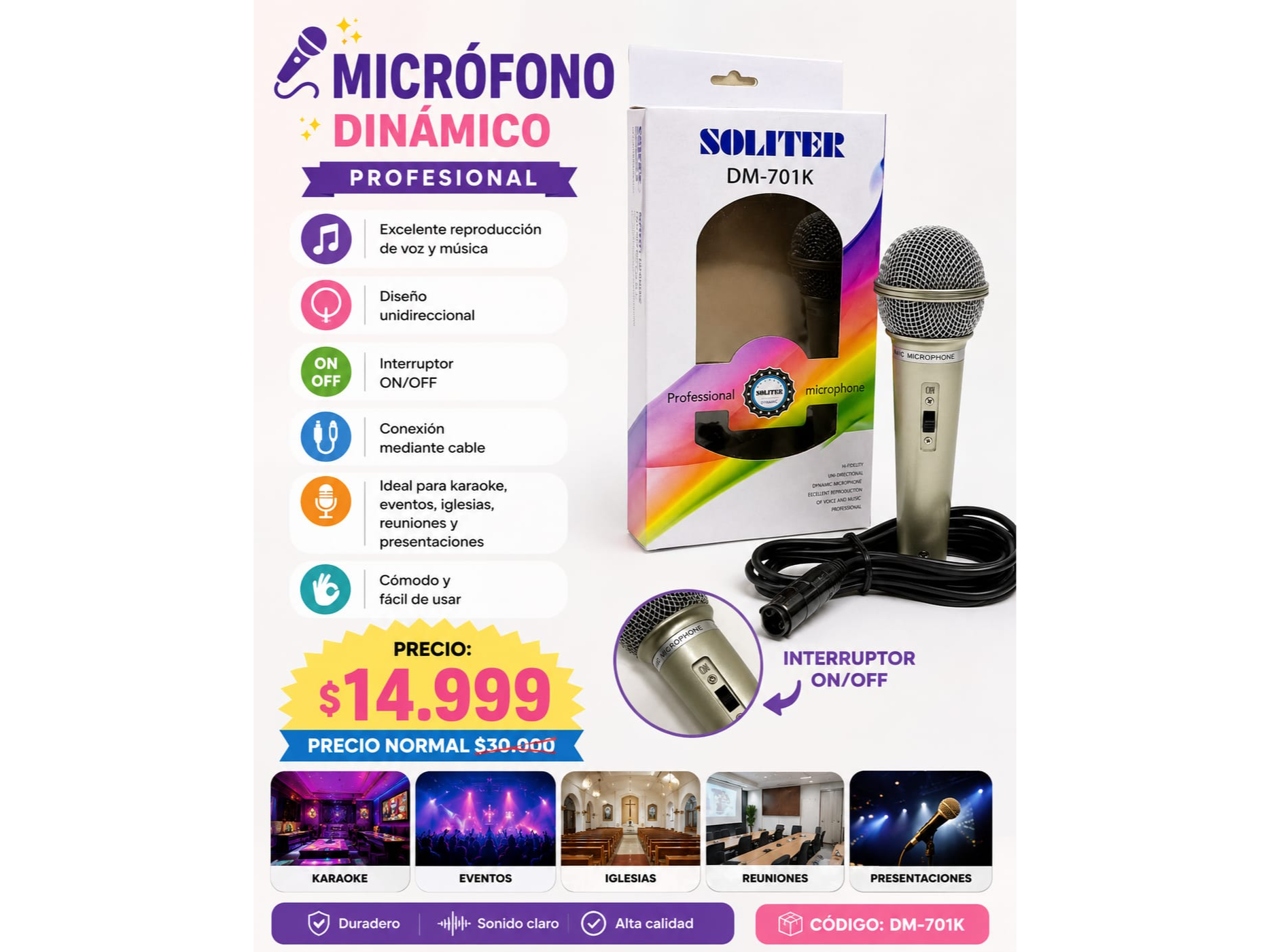MICRÓFONO DINAMICO PROFESIONAL (DM-701K
