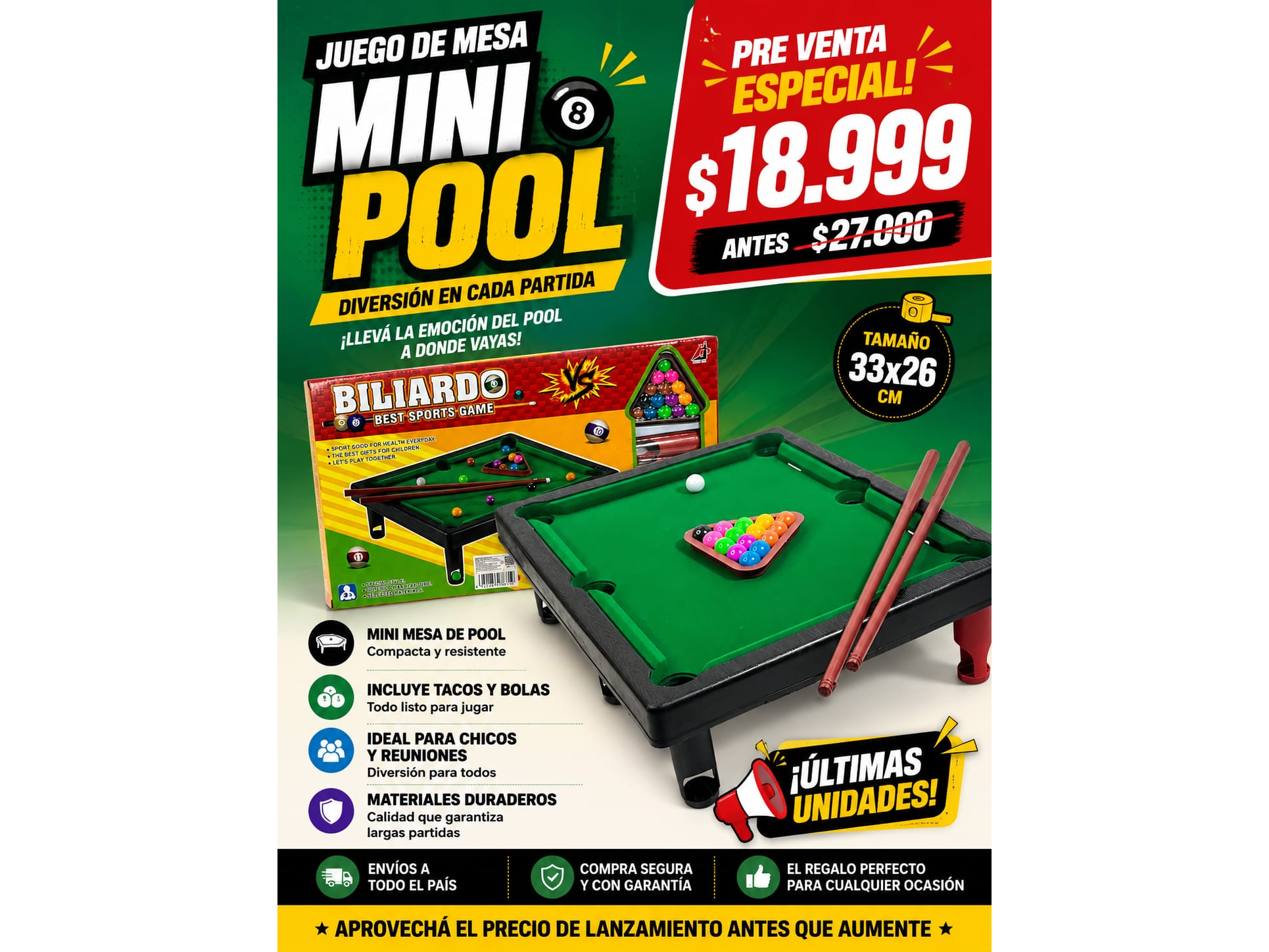 JUEGO DE MESA MINI POOL