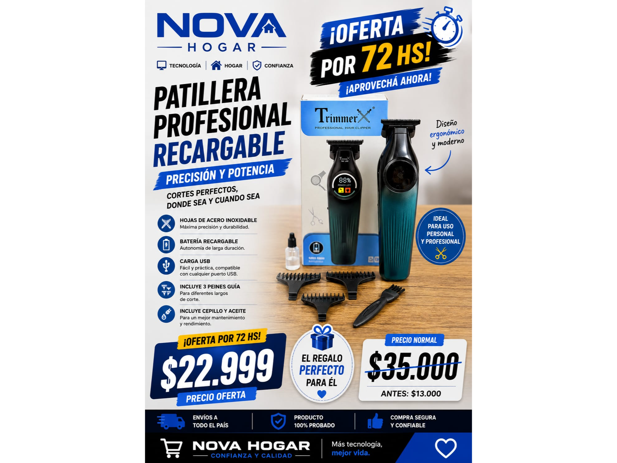 PATILLERA PROFESIONAL RECARGABLE TRIMMERX