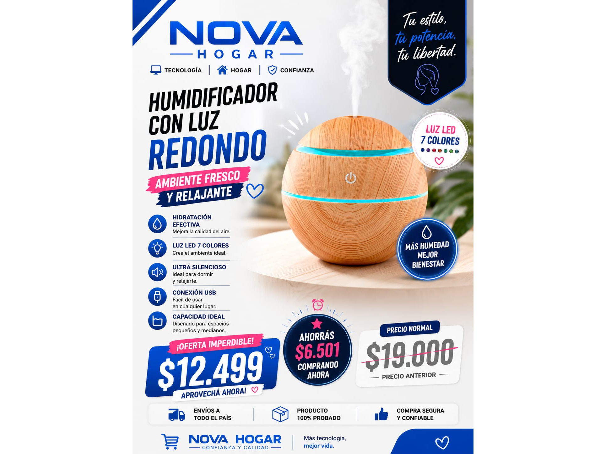 HUMIFICADOR CON LUZ REDONDO