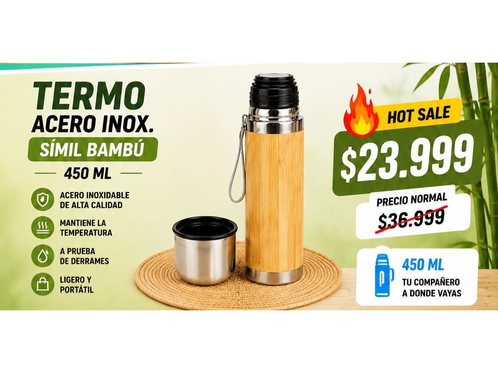 TERMO ACERO INOX SIMIL BAMBU 450ML