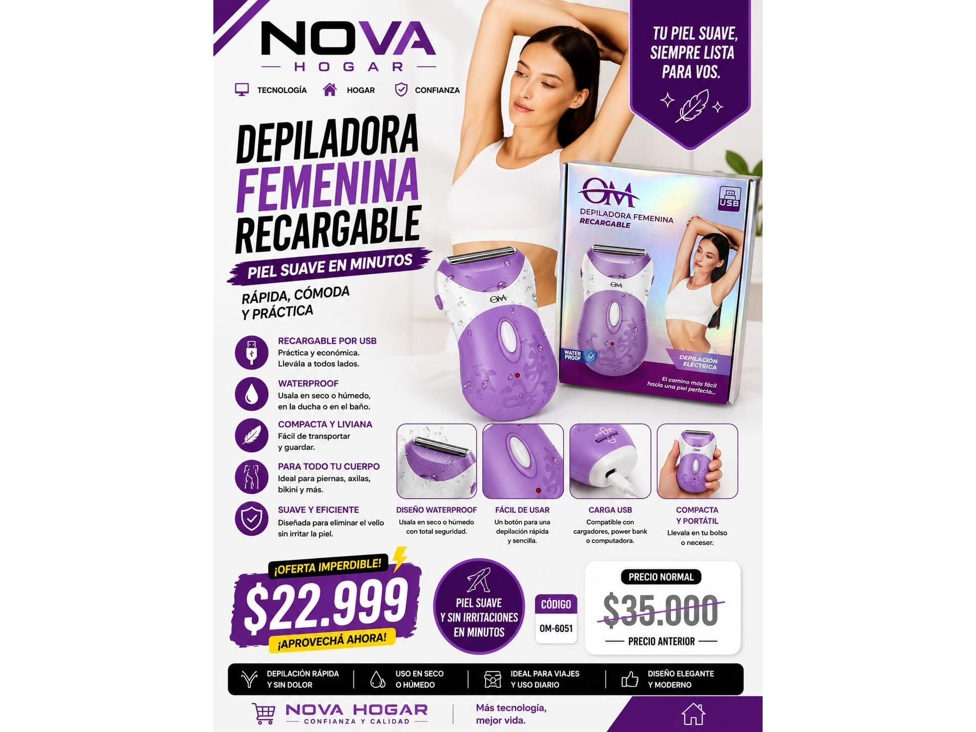 DEPILADORA FEMENINA RECARGABLE