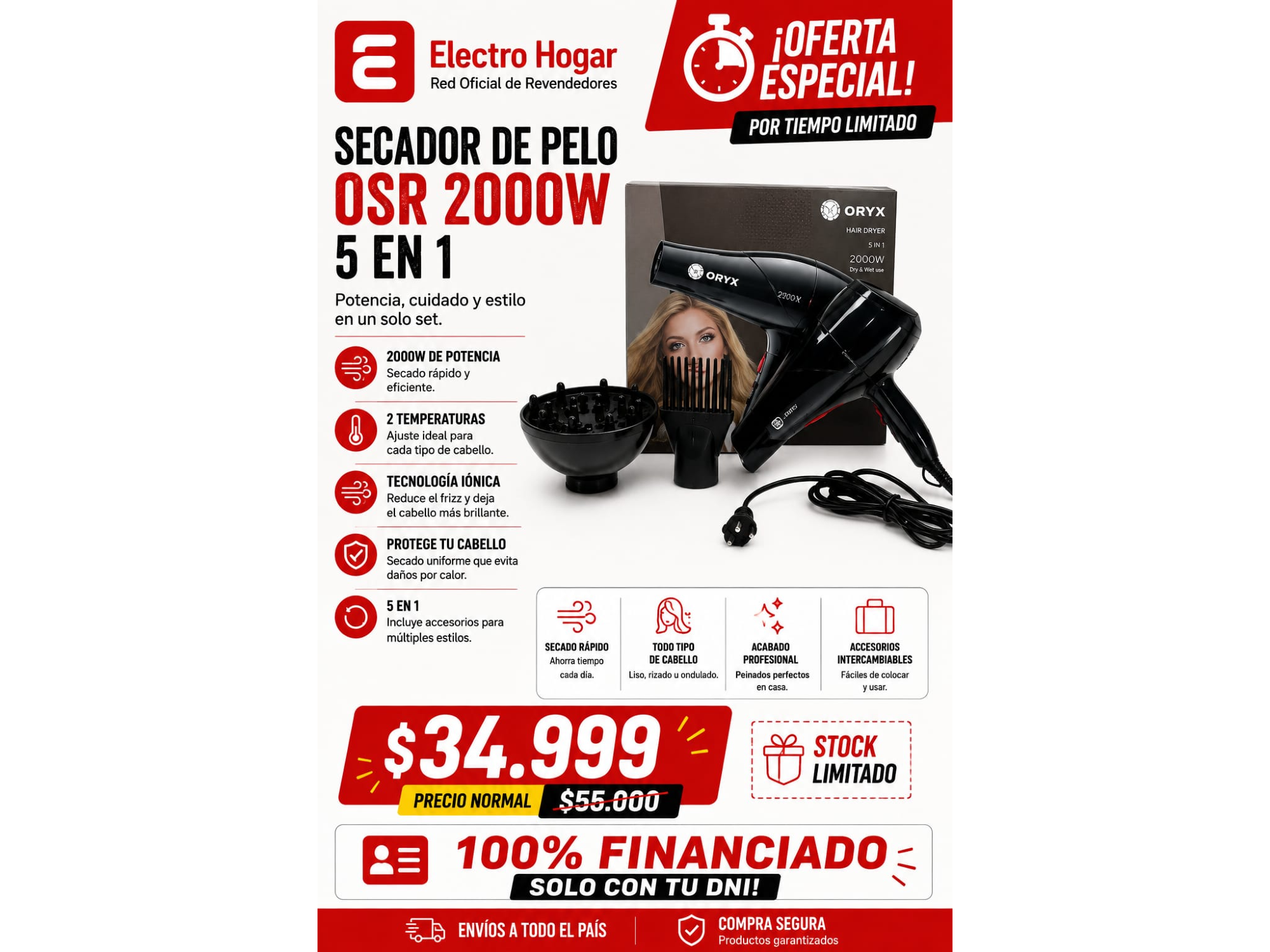 SECADOR DE PELO OSR 2000W 5 EN 1