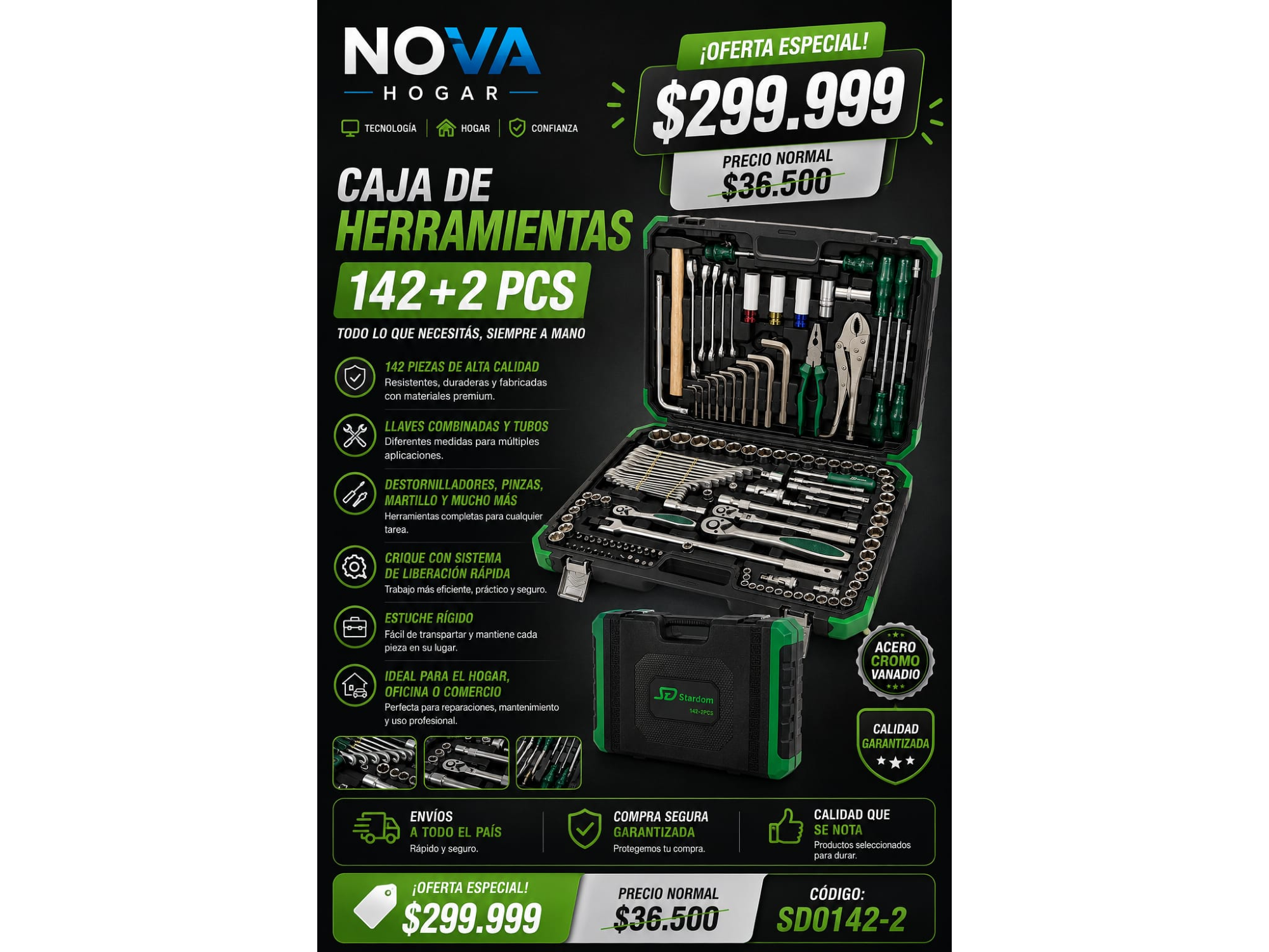 CAJA DE HERRAMIENTAS 142+2PCS(COD:SDO142-2)