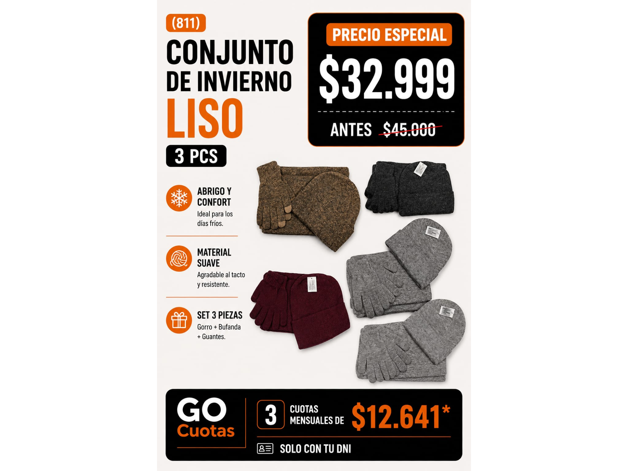 CONJUNTO DE INVIERNO LISO 3 PCS
